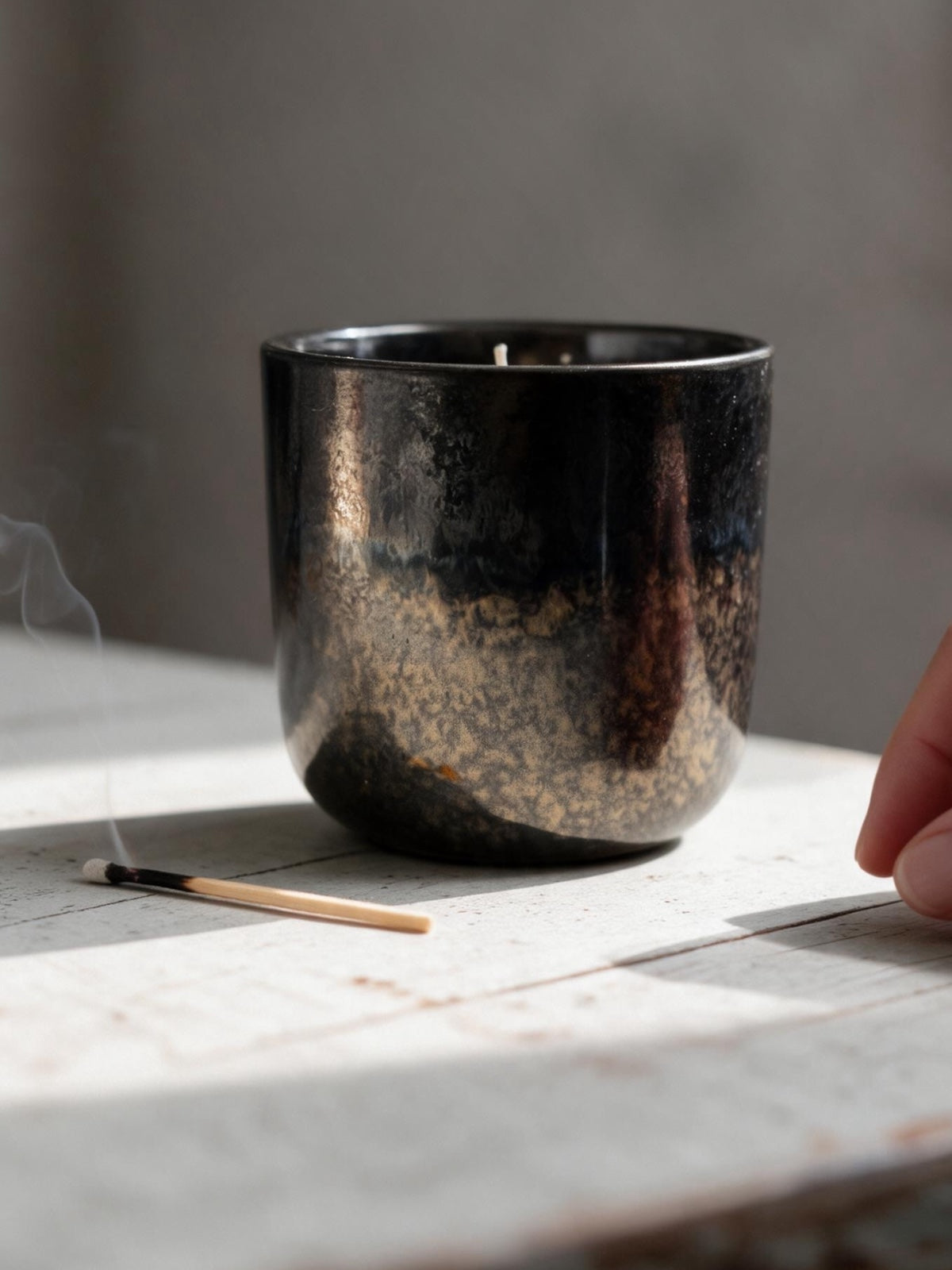 Candle in Iron Bronze Glazed Pot