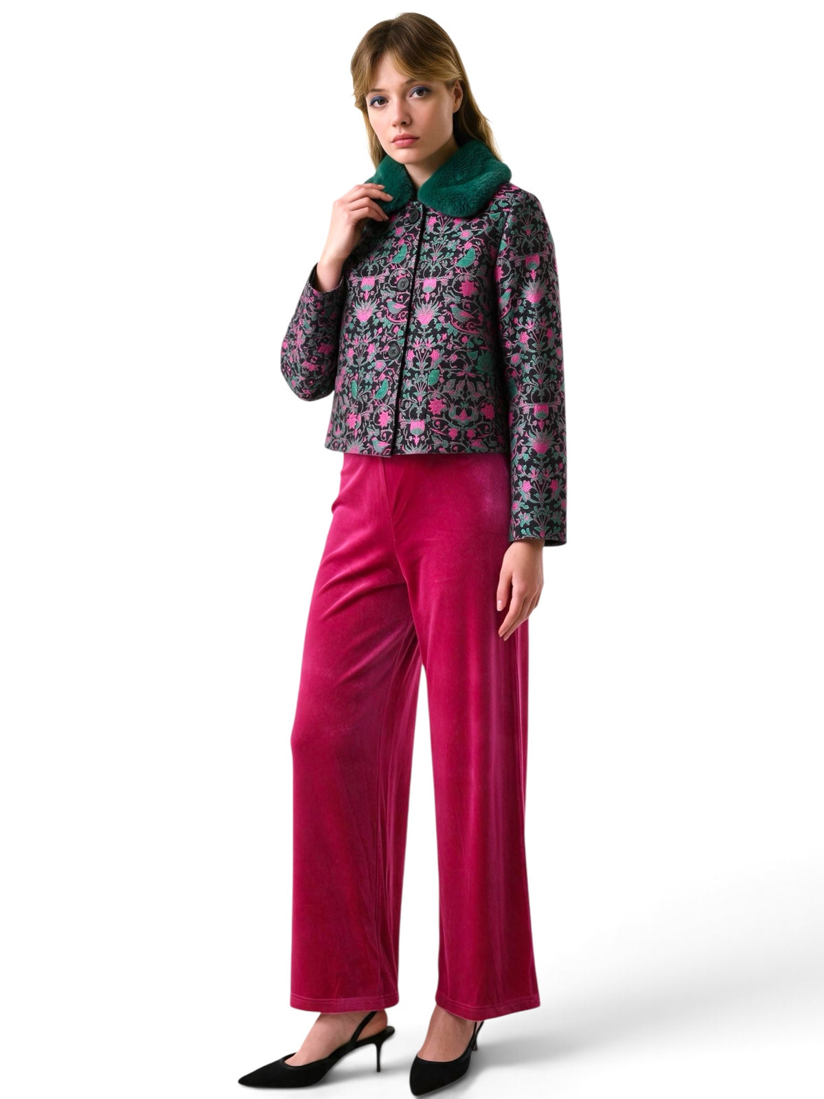 Melvin Velvet Wide Leg Trousers - Pink