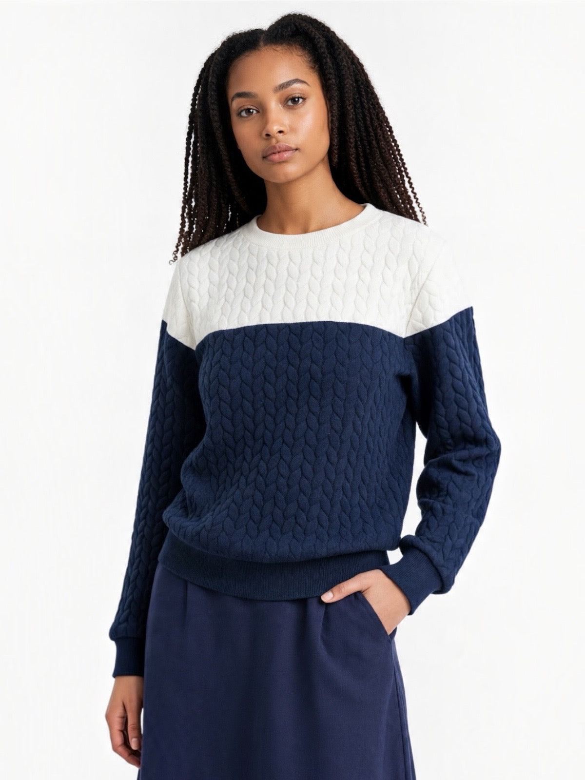 Jan 2 Colour Sweatshirt  - Navy and White