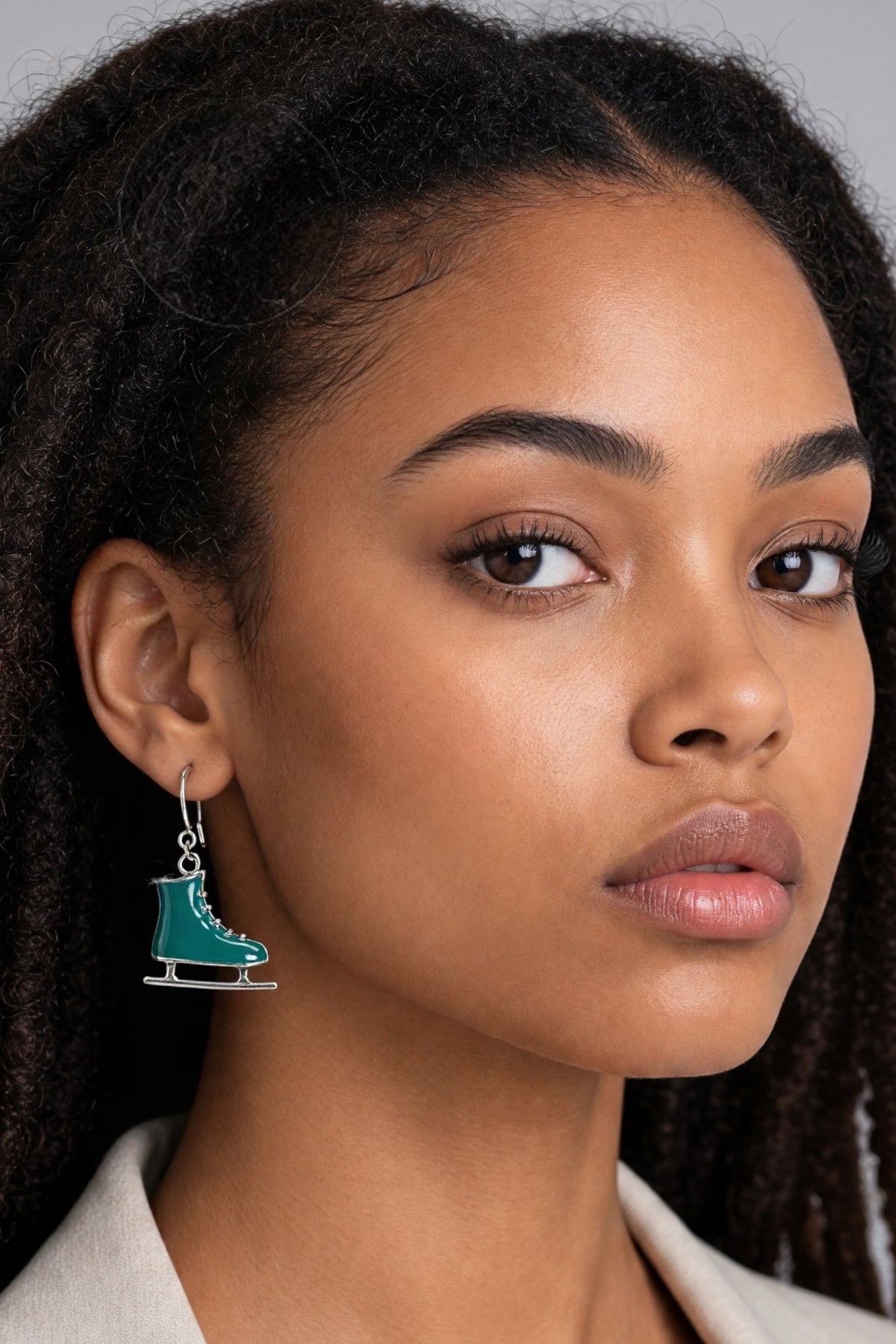 Teal Enamel Skater Boot Earring