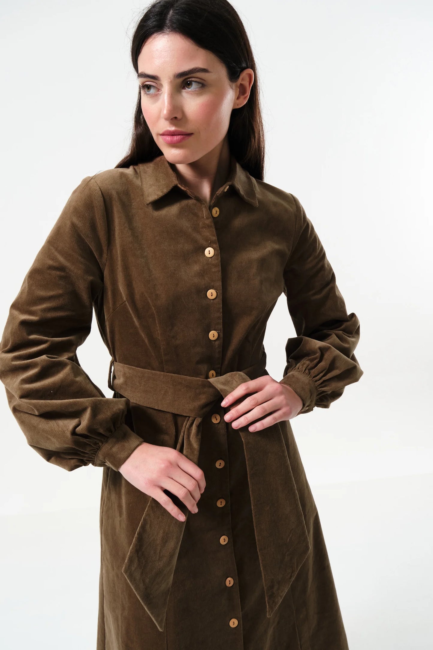 Rebecka Babycord Midi Shirt Dress - Mole