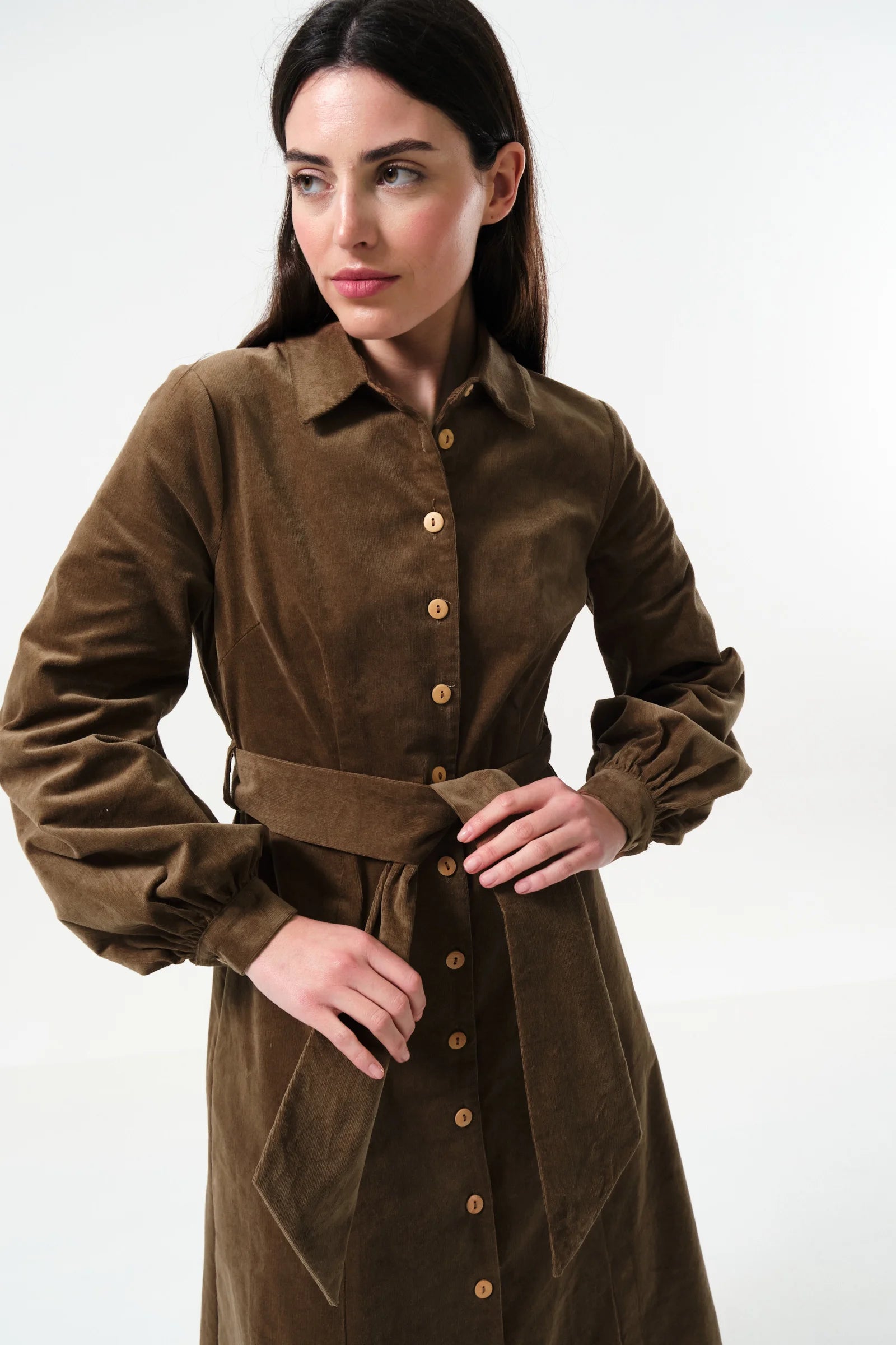 Rebecka Babycord Midi Shirt Dress - Mole - Detail 1