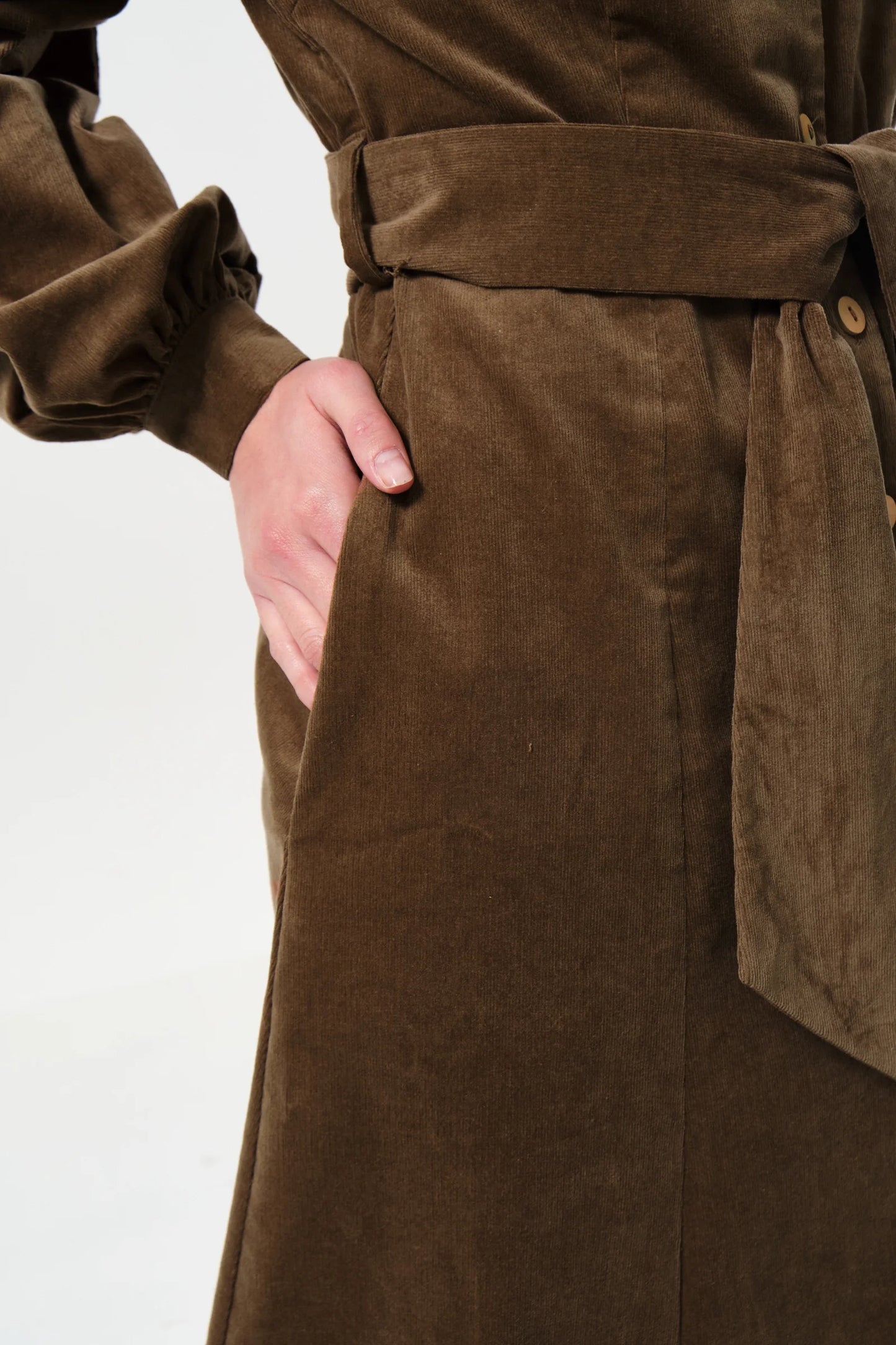 Rebecka Babycord Midi Shirt Dress - Mole