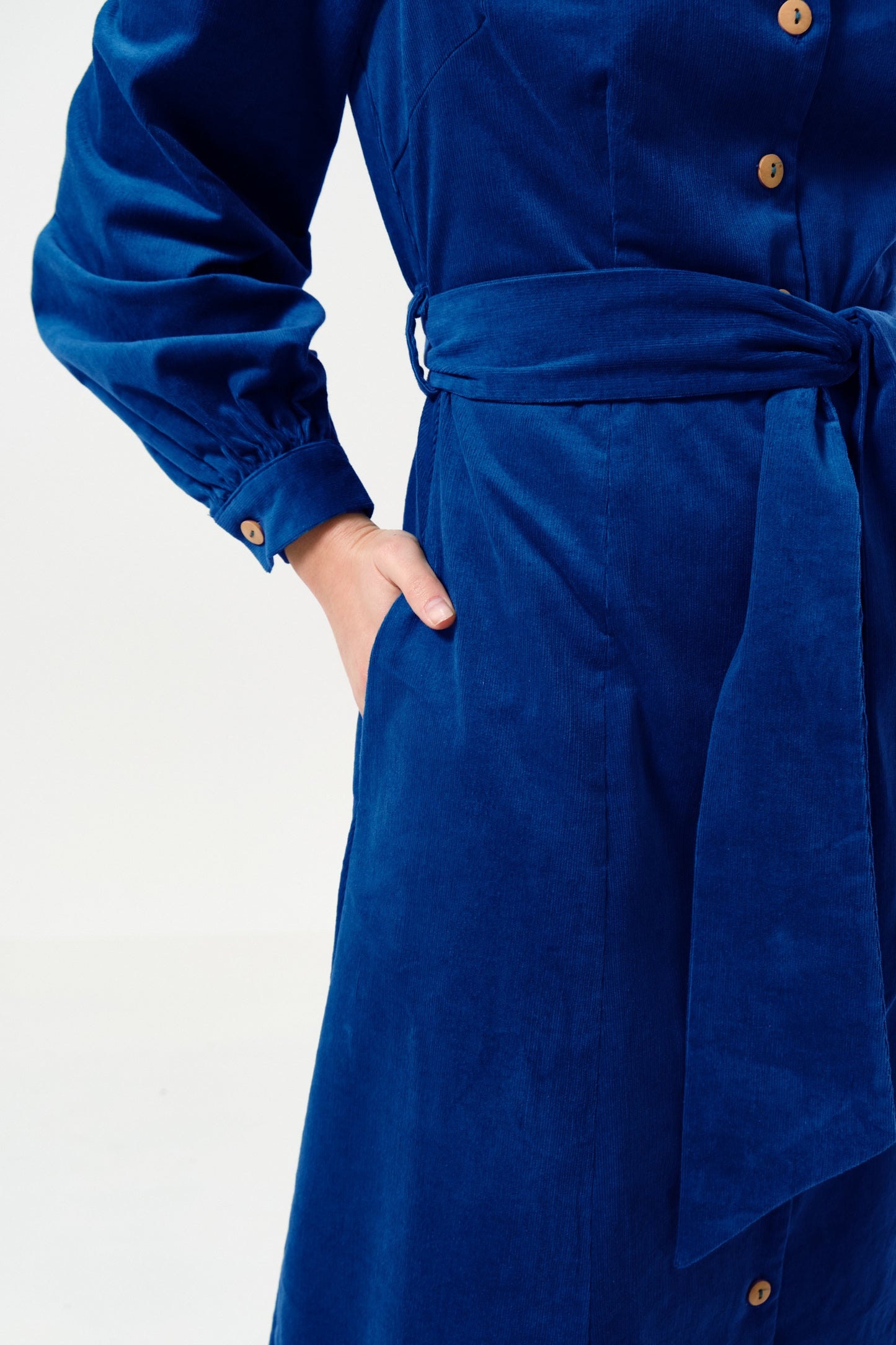 Rebecka Babycord Midi Shirt Dress - Cobalt