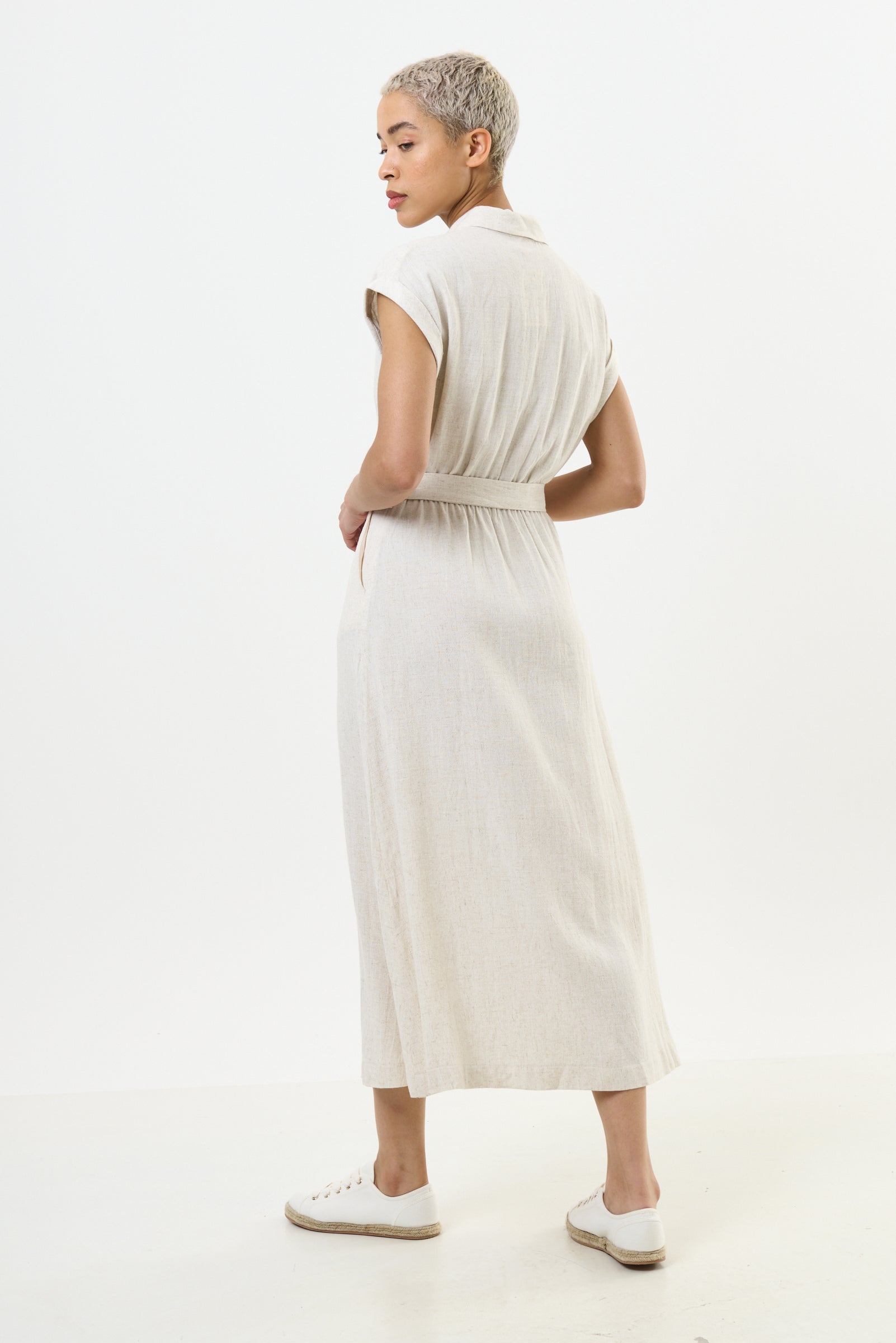 Reese Linen Mix Button Through Midi Shirt Dress - Natural