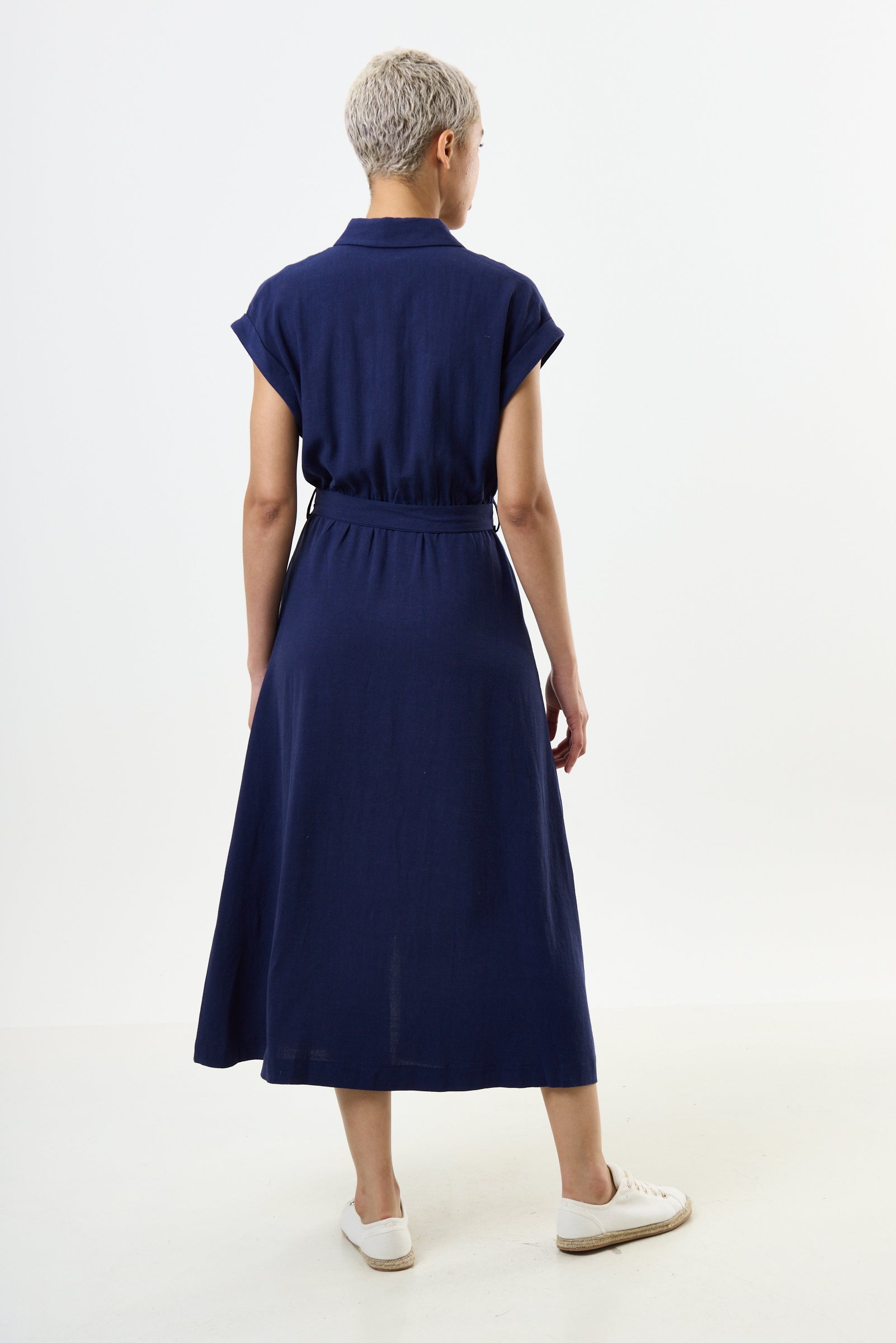 Reese Linen Mix Button Through Midi Shirt Dress - Navy