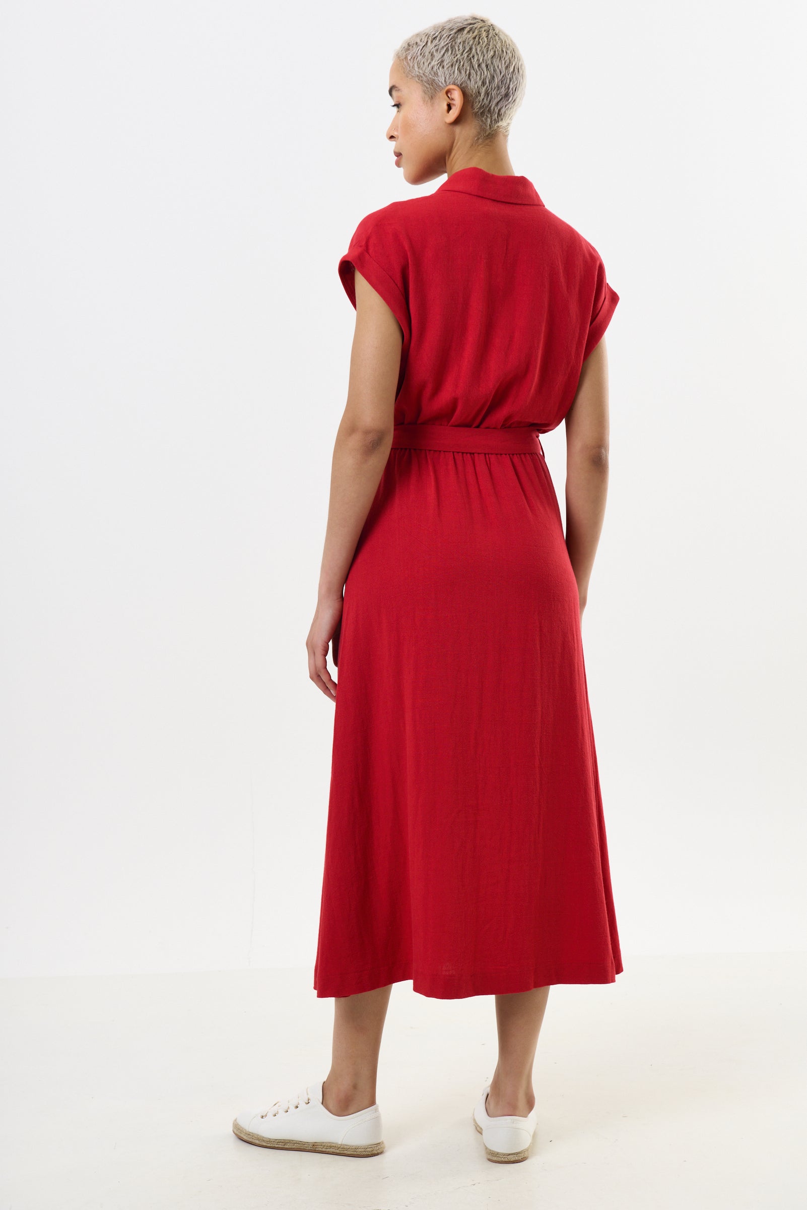 Reese Linen Mix Button Through Midi Shirt Dress - Red