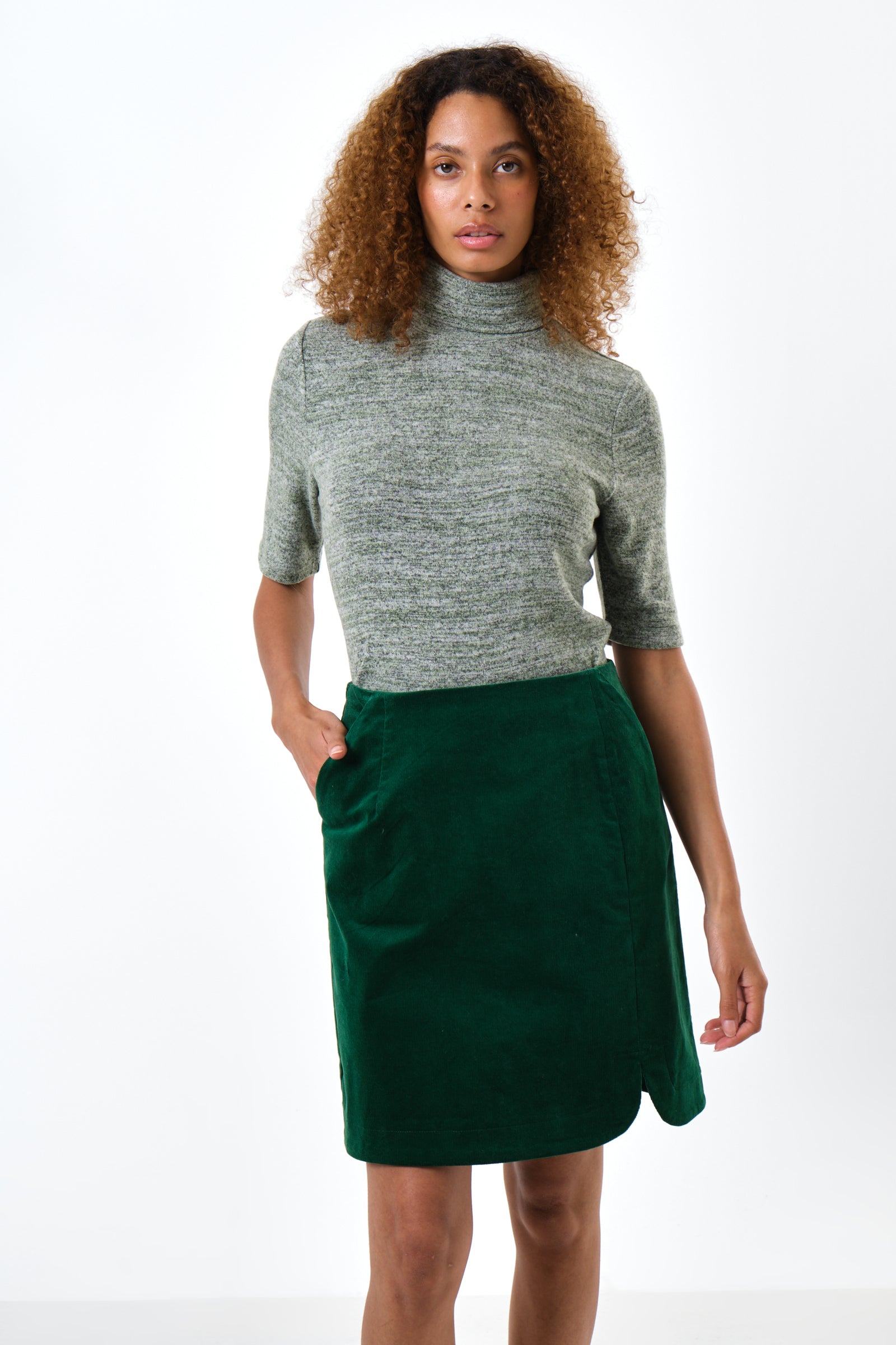 Ria Babycord A-Line Mini Skirt - Dark Green