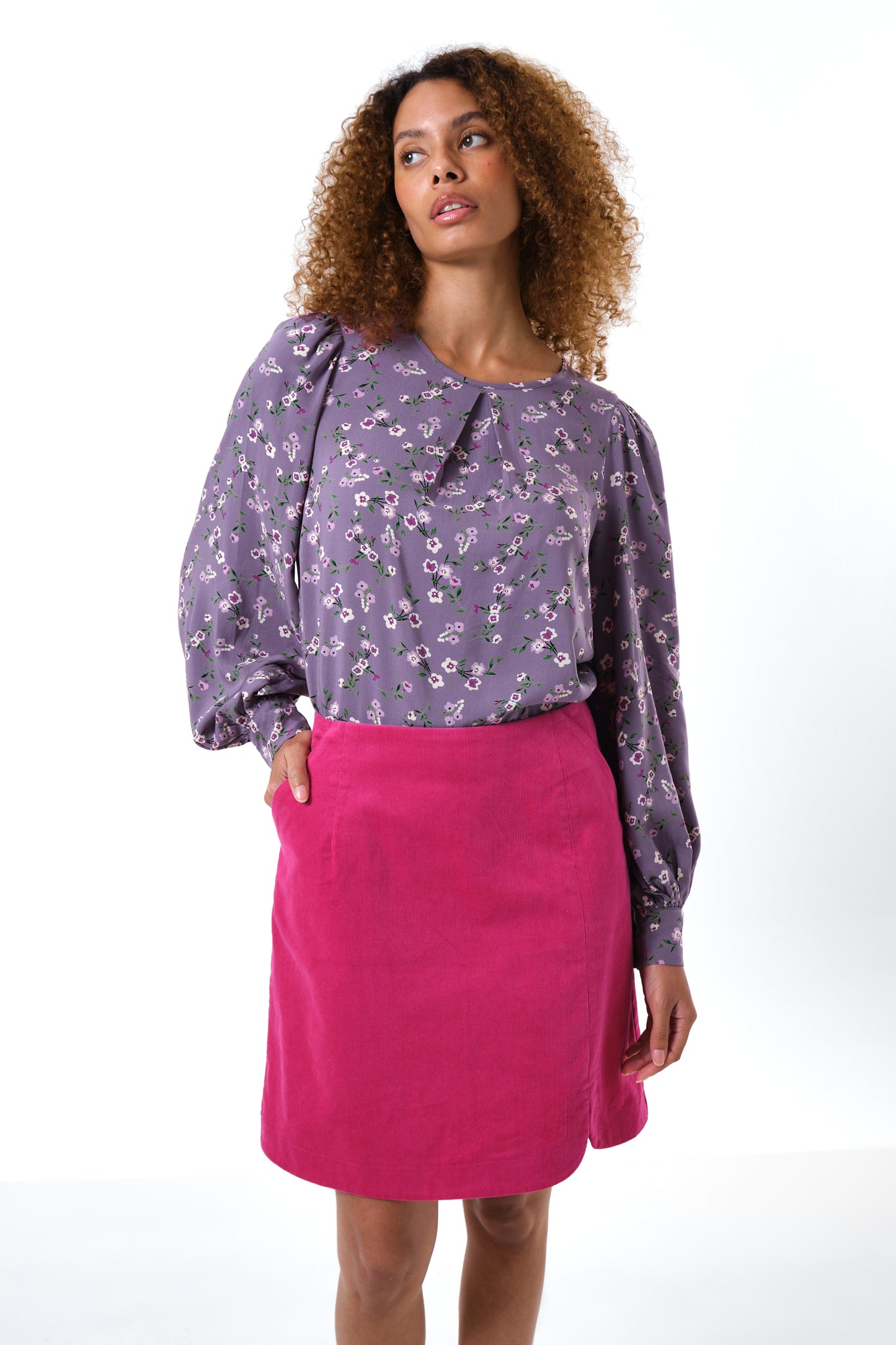 Ria Babycord A-Line Mini Skirt - Pink
