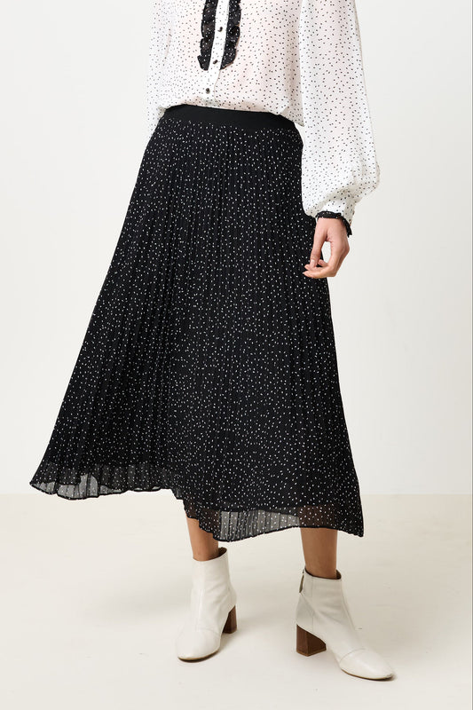 Riley Raindrop Pleated Midi Skirt - Black