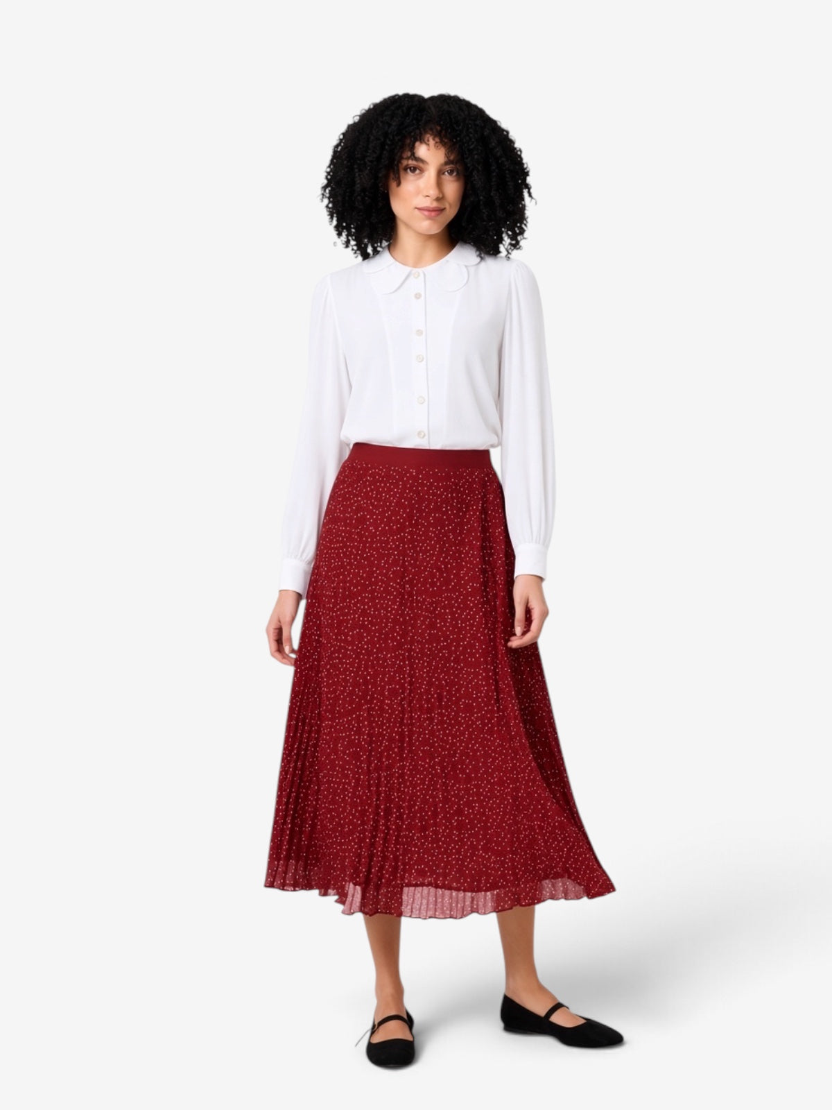 Riley Raindrop Pleated Midi Skirt - Red