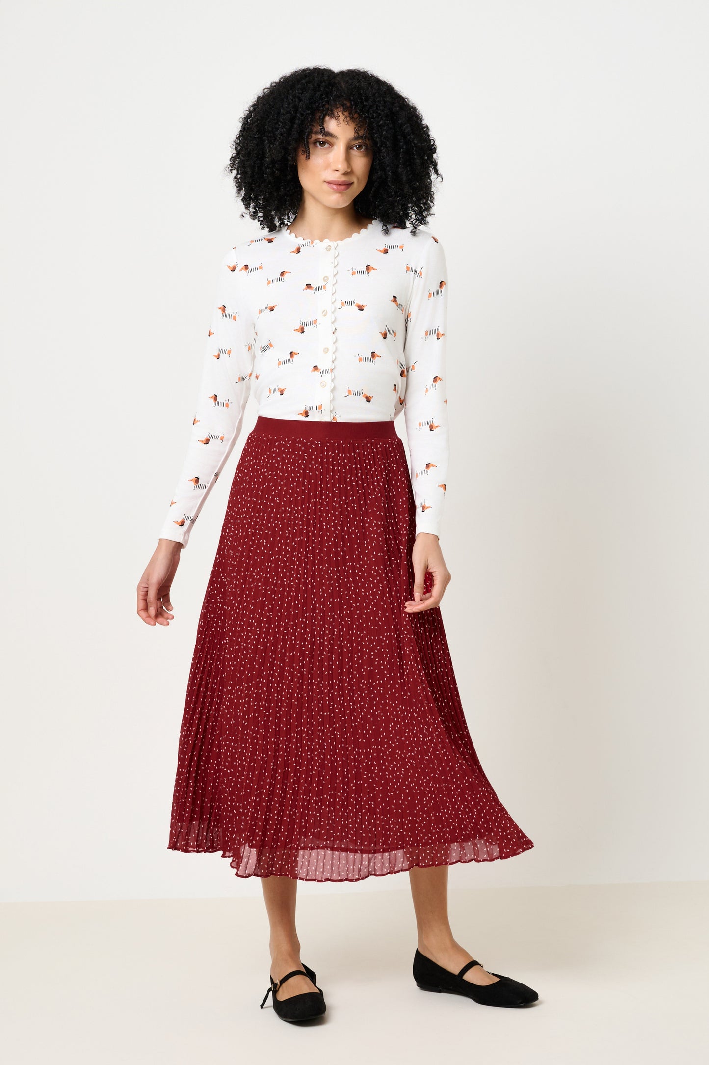 Riley Raindrop Pleated Midi Skirt - Red