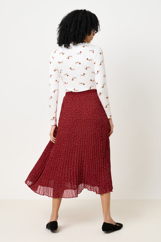Riley Raindrop Pleated Midi Skirt - Red