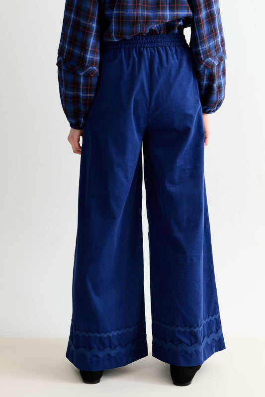 River Babycord Ric Rac Trim Wide Leg Trouser - Navy