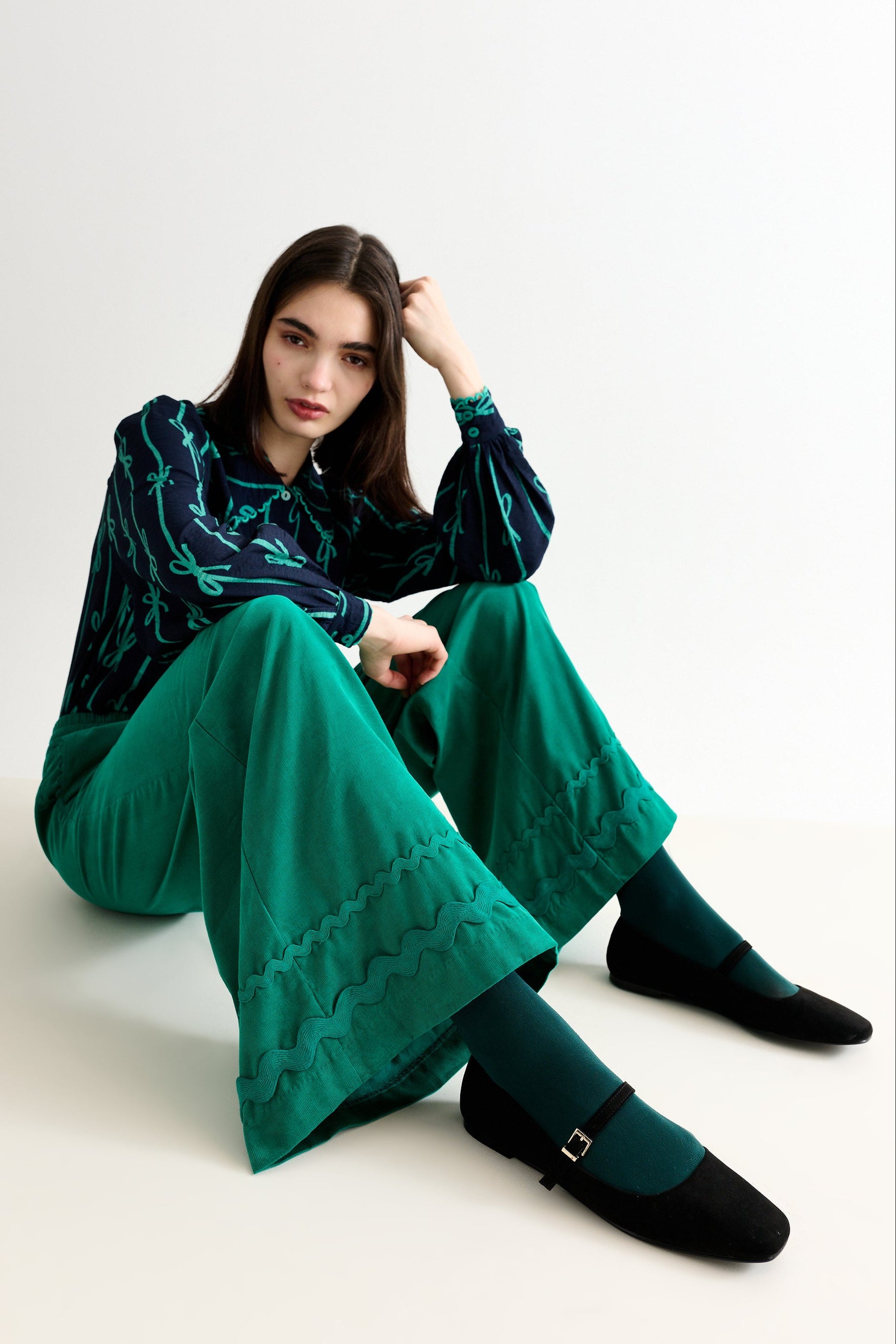 River Babycord Ric Rac Trim Wide Leg Trouser - Teal