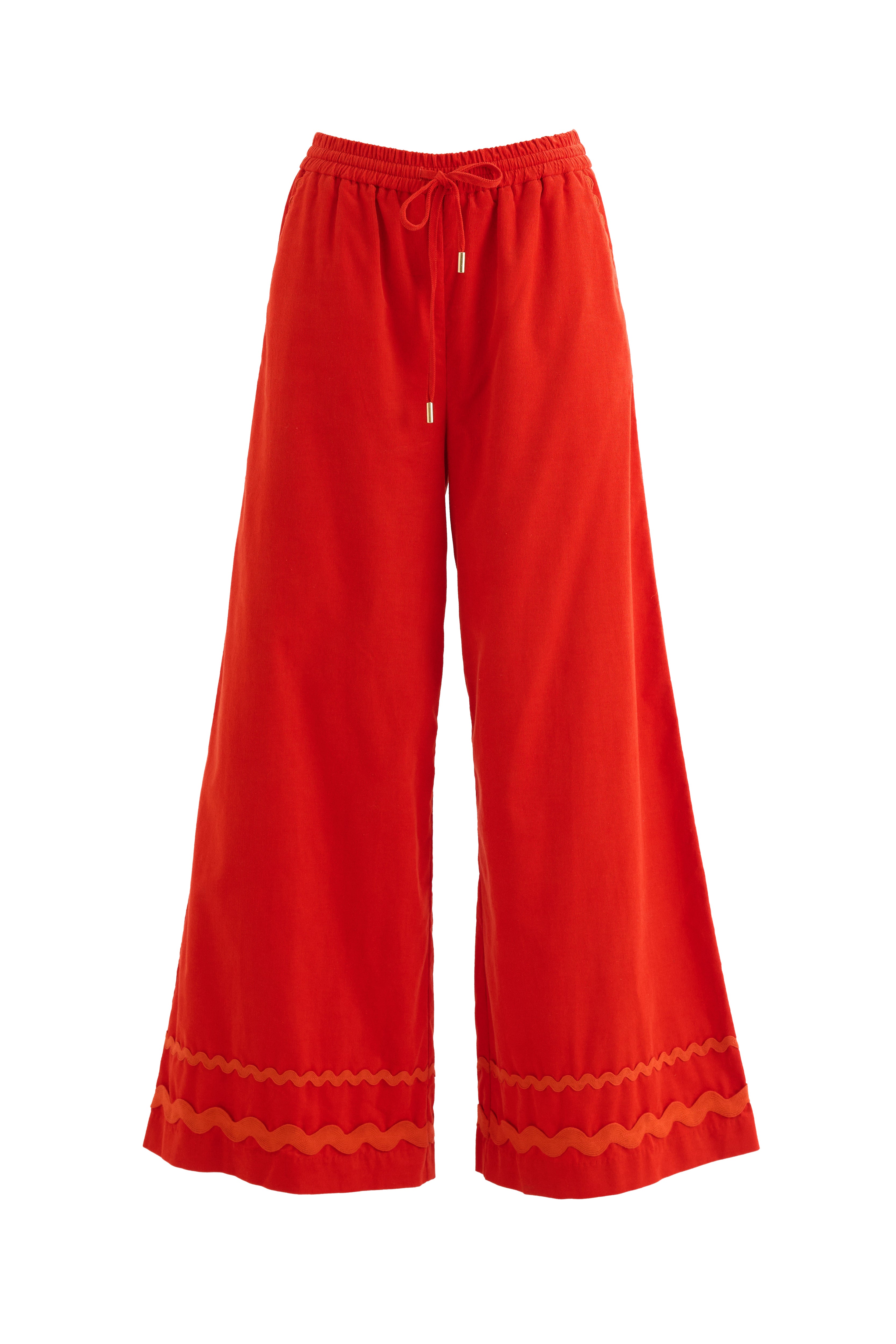 River Babycord Ric Rac Trim Wide Leg Trouser - Red - Detail 5