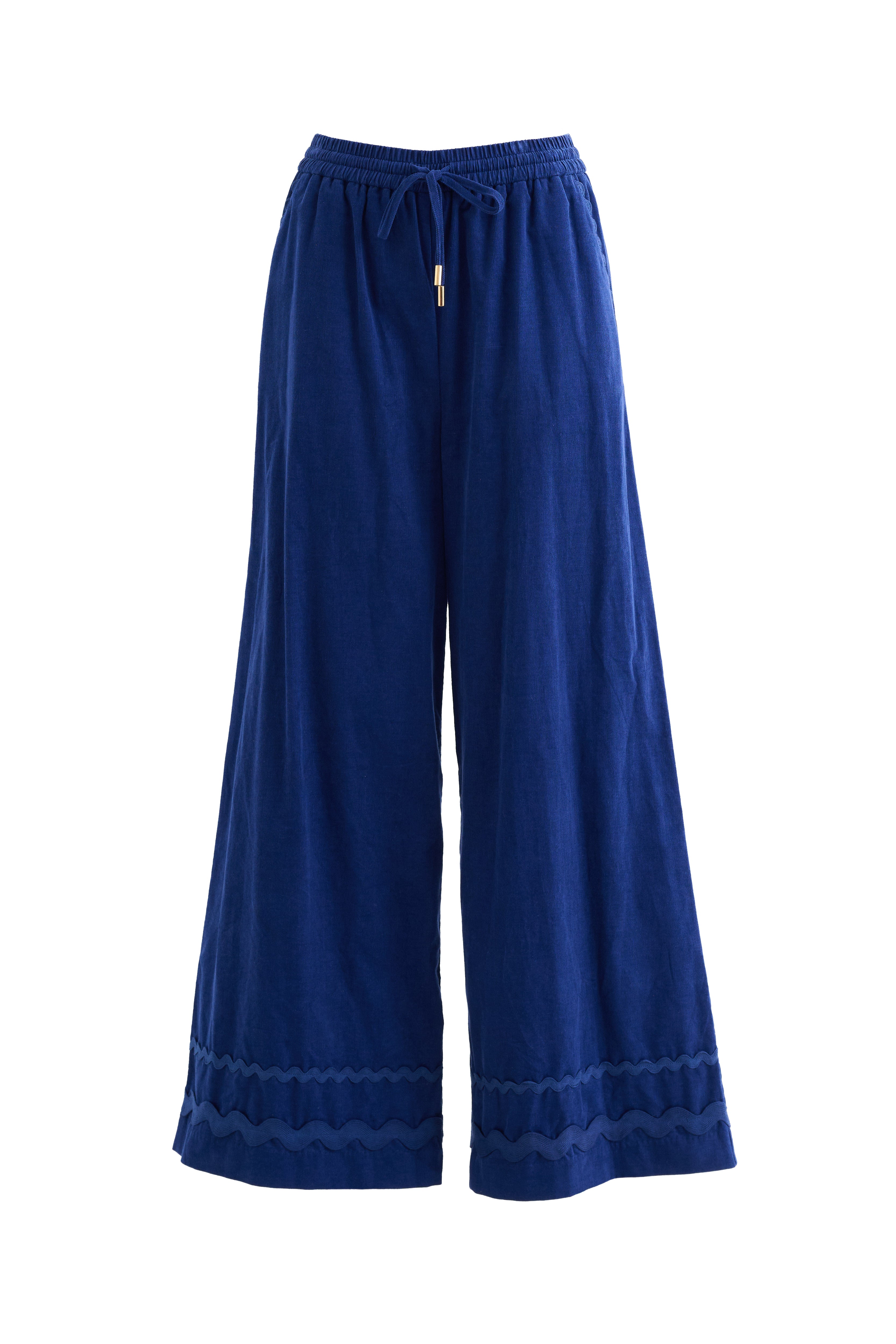River Babycord Ric Rac Trim Wide Leg Trouser - Navy - Styled