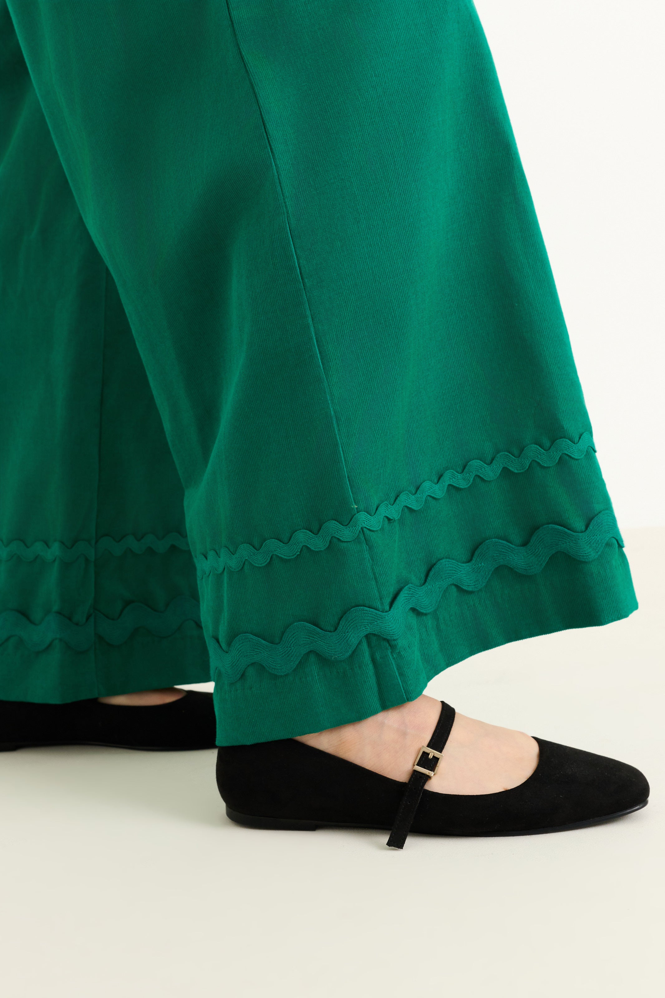 River Babycord Ric Rac Trim Wide Leg Trouser - Teal - Detail 3