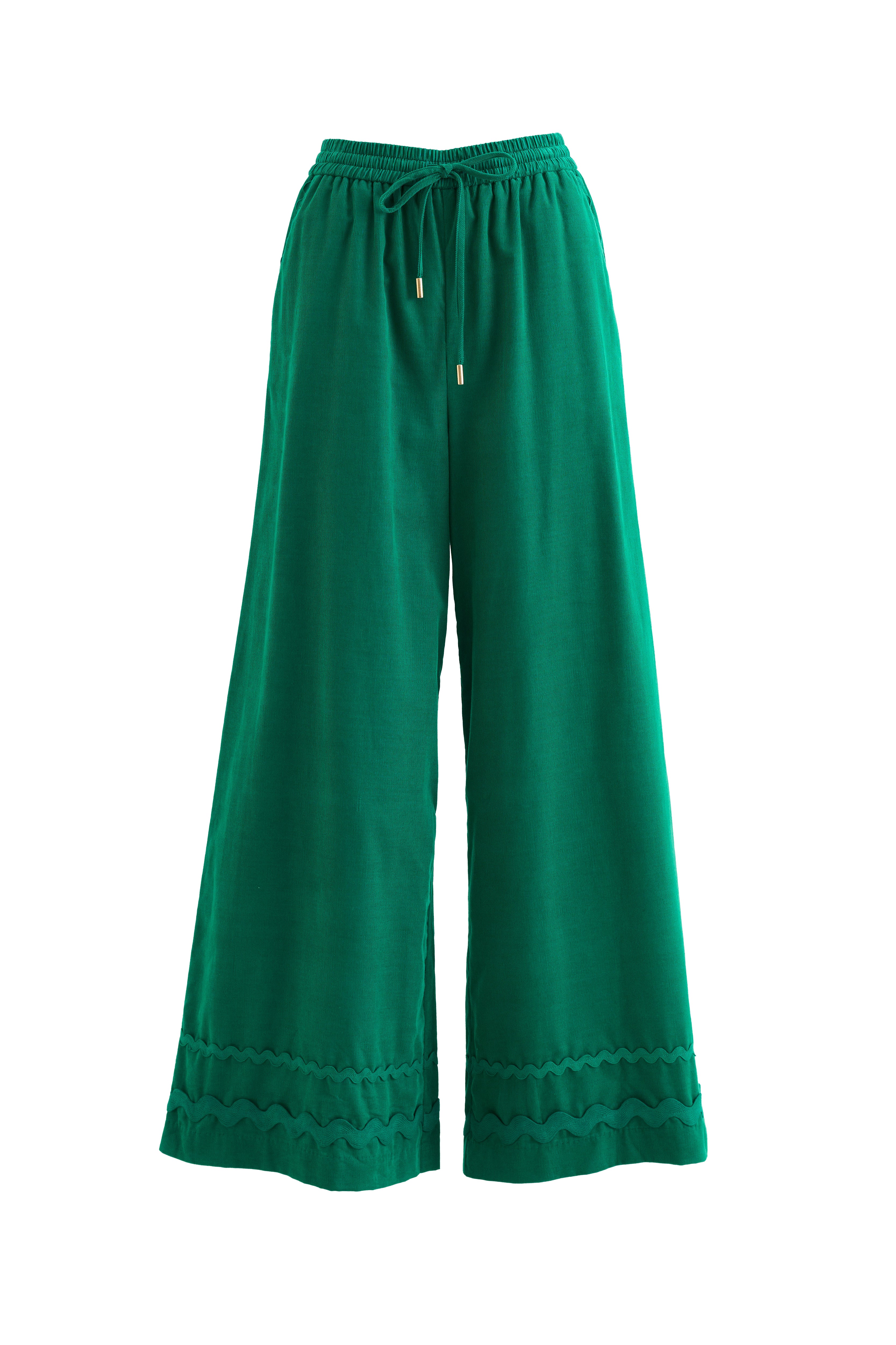 River Babycord Ric Rac Trim Wide Leg Trouser - Teal - Detail 6