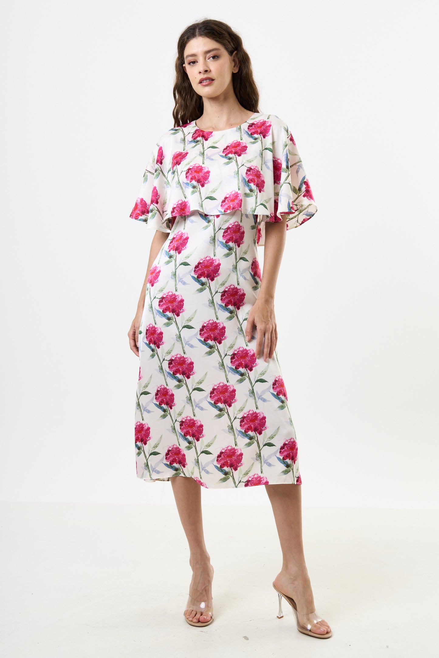 Rosso Loveflower Print Cape Midi Dress