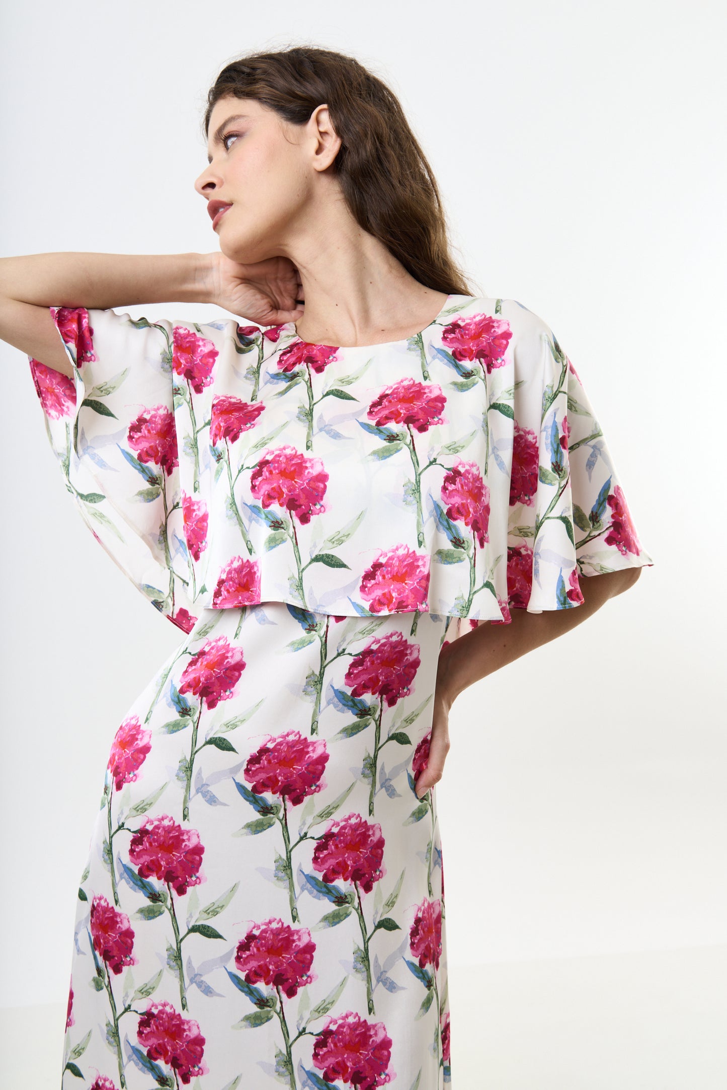 Rosso Loveflower Print Cape Midi Dress