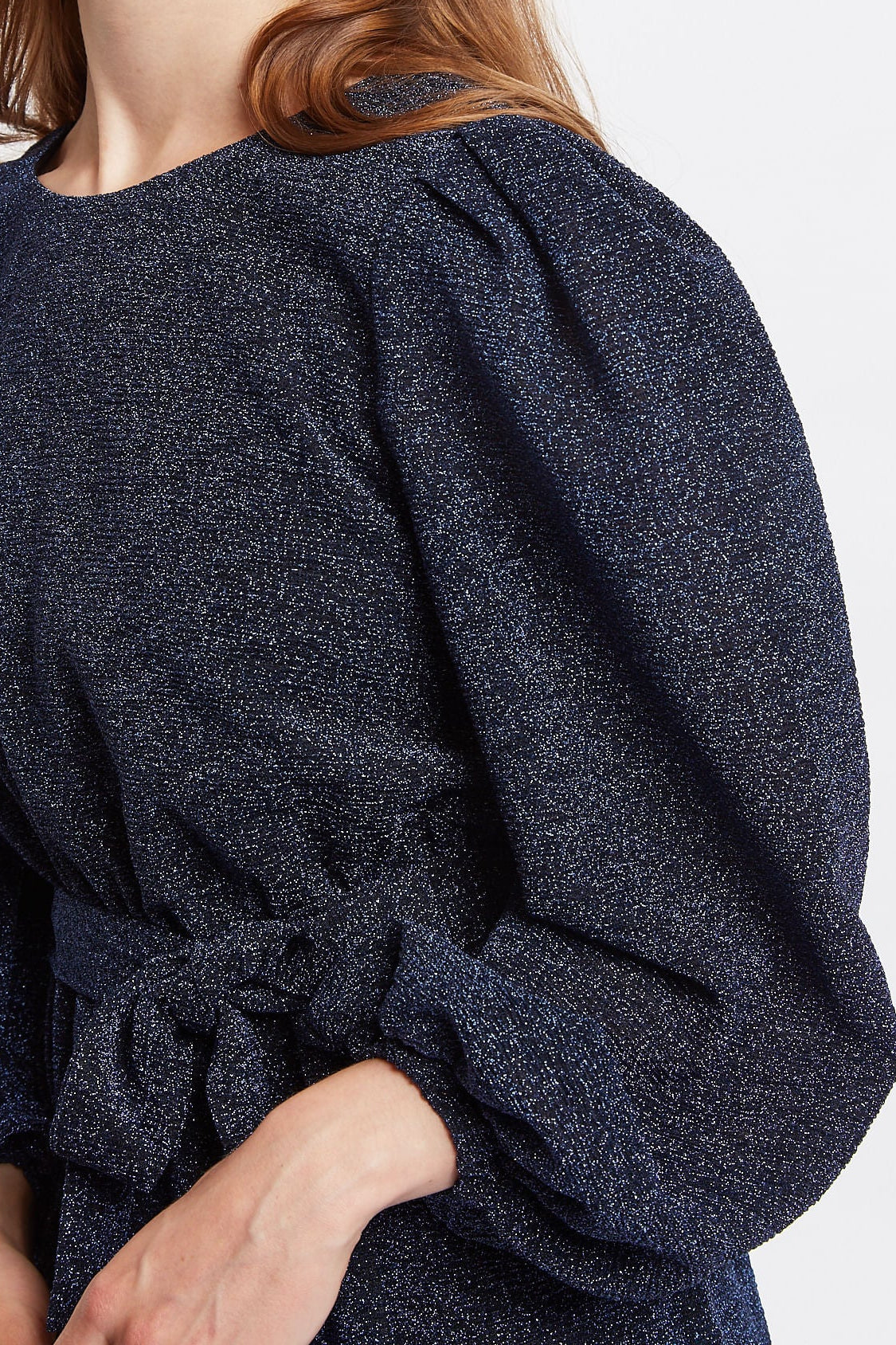 Louche Roza Lurex Jersey V Back Midi Dress - Navy - Detail 1