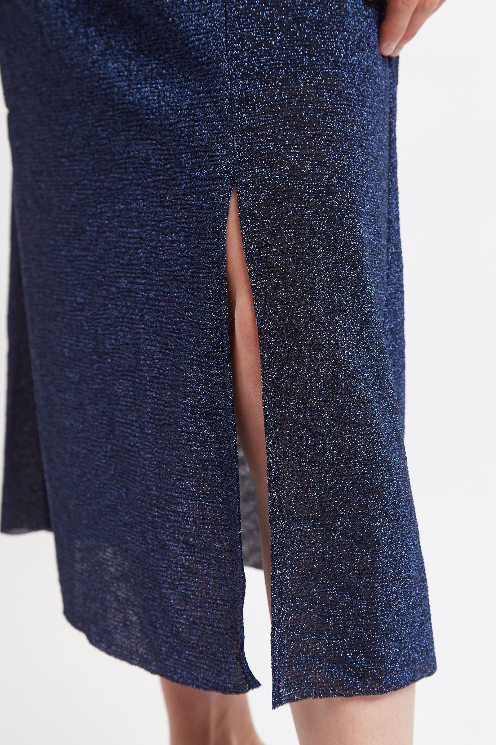 Louche Roza Lurex Jersey V Back Midi Dress - Navy - Detail 2