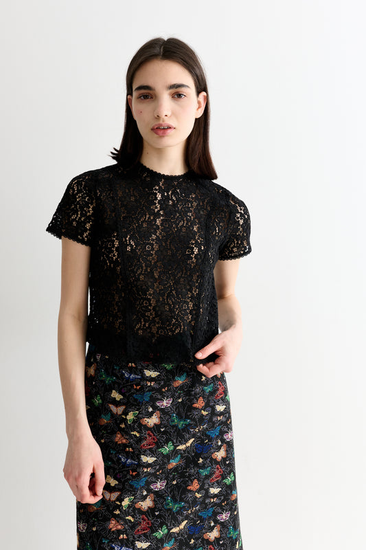 Rufaro Lace Short Sleeve Blouse - Black
