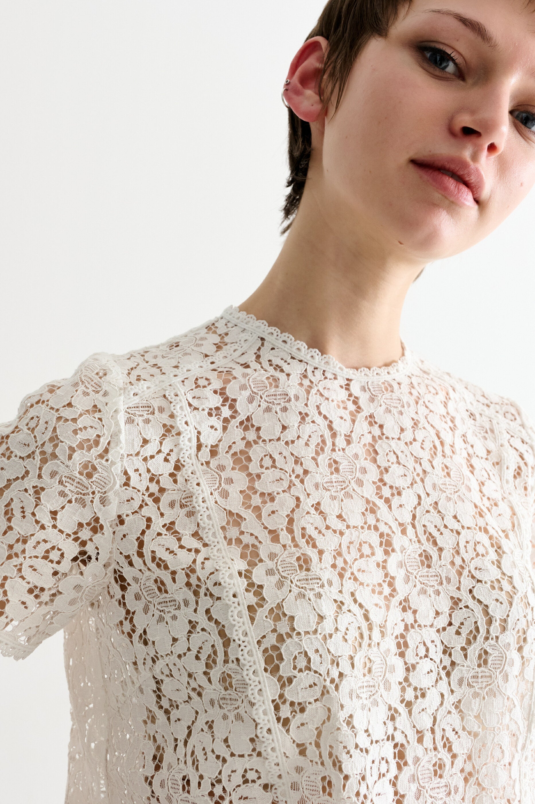 Rufaro Lace Short Sleeve Blouse - Off White