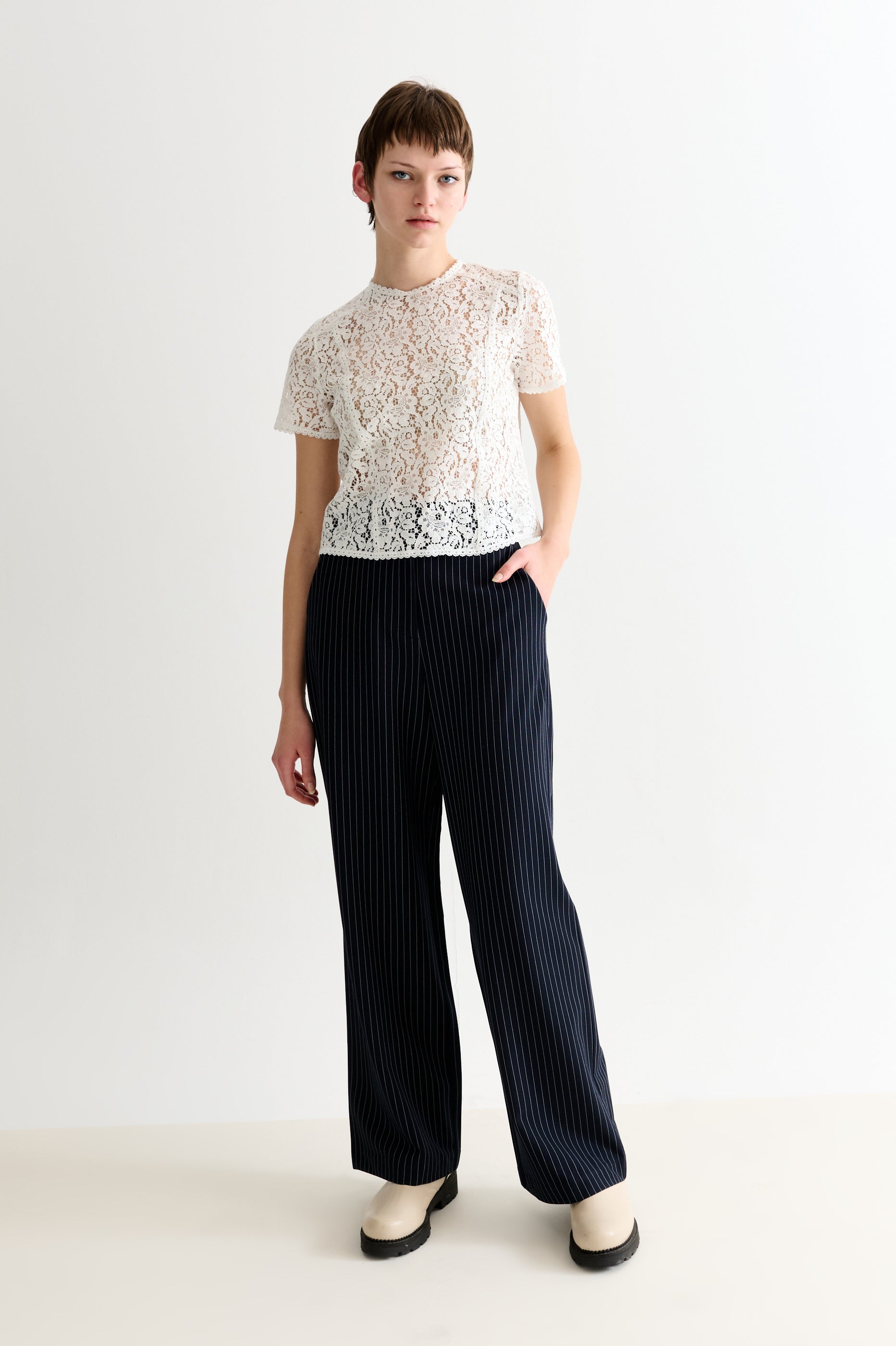 Rufaro Lace Short Sleeve Blouse - Off White