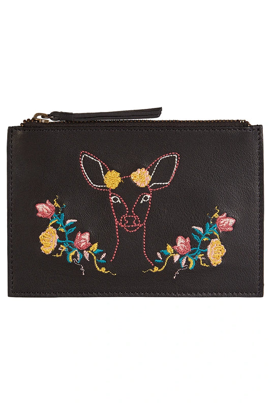 Remi Embroidered Leather Coin Purse