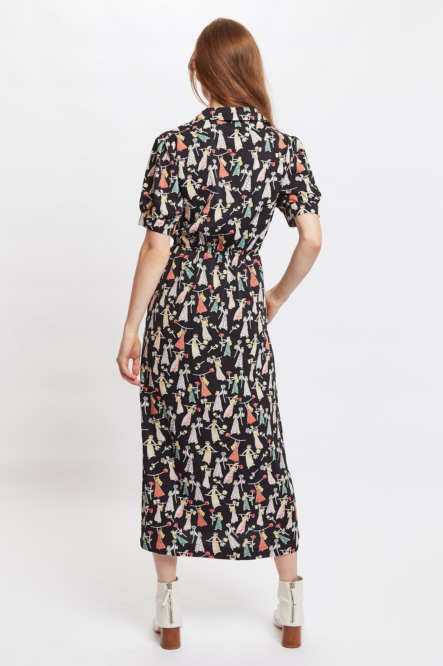 Louche Sakani Flower Girl Print Short Sleeve Midi Dress