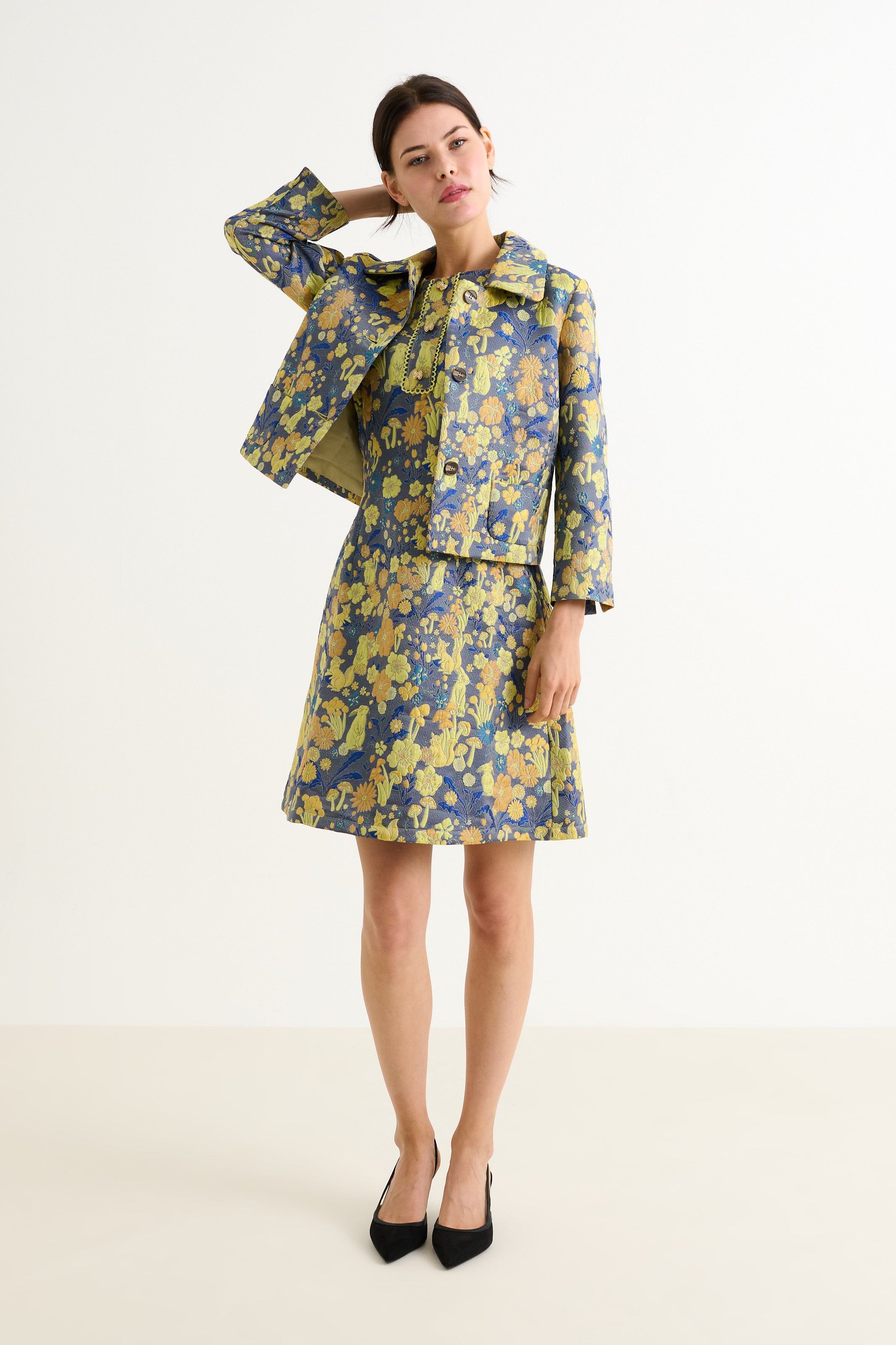 Salut Fairytale Jacquard Cropped Jacket- Yellow