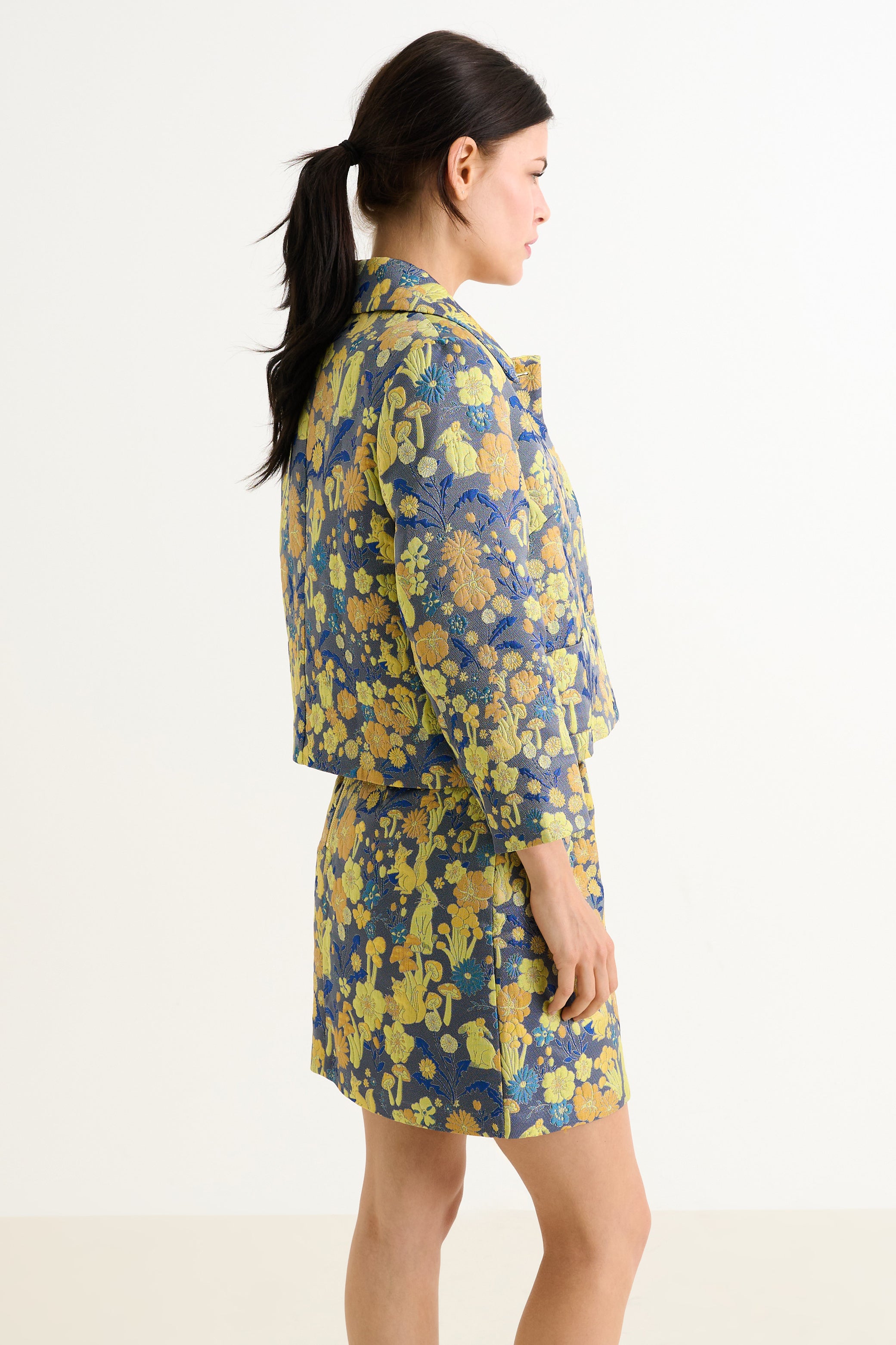 Salut Fairytale Jacquard Cropped Jacket- Yellow