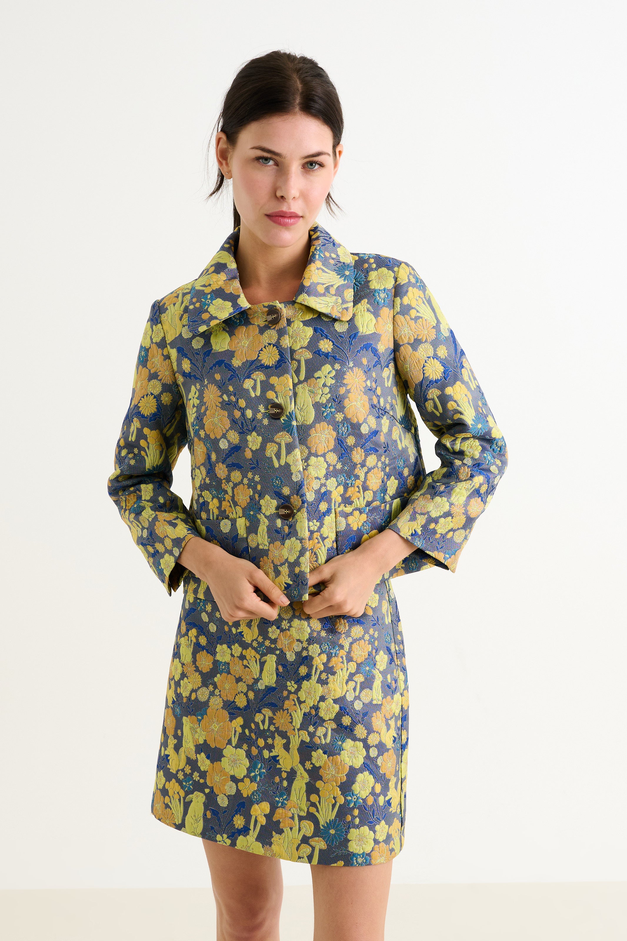 Salut Fairytale Jacquard Cropped Jacket- Yellow