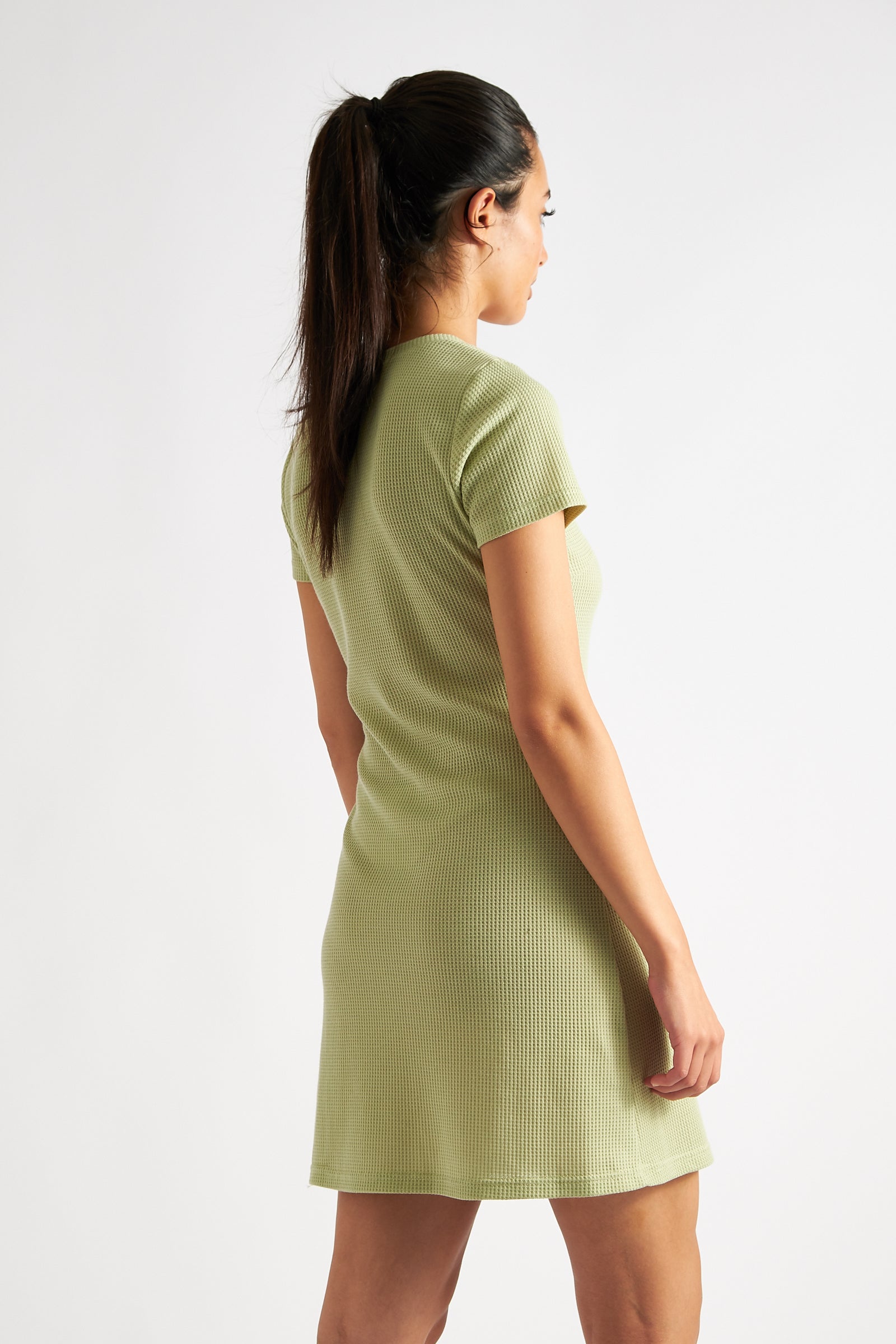 Sam Waffle Knit V-Neck Mini Dress - Pistachio