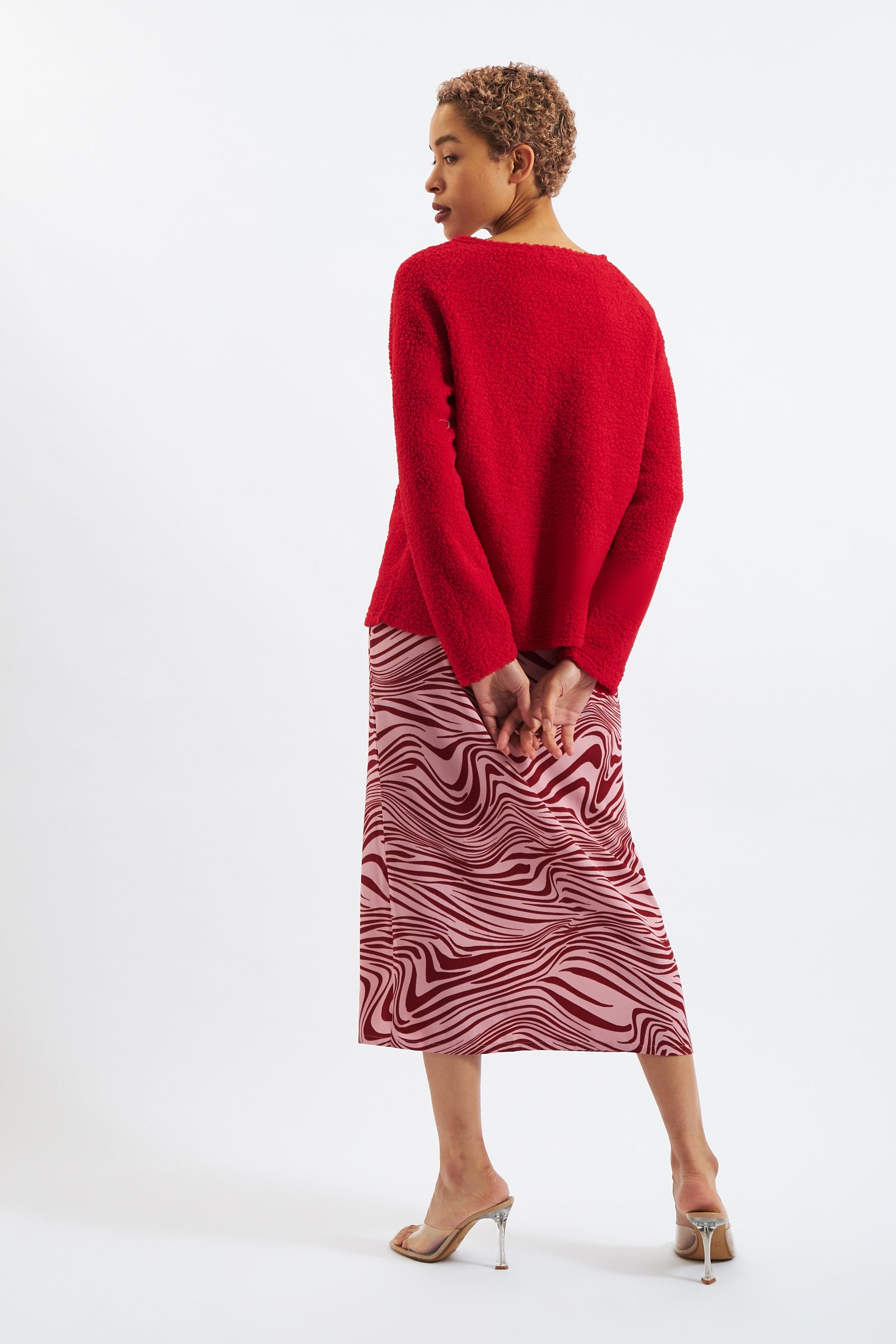 Saro Zebra Pop Print Bias Midi Skirt - Pink