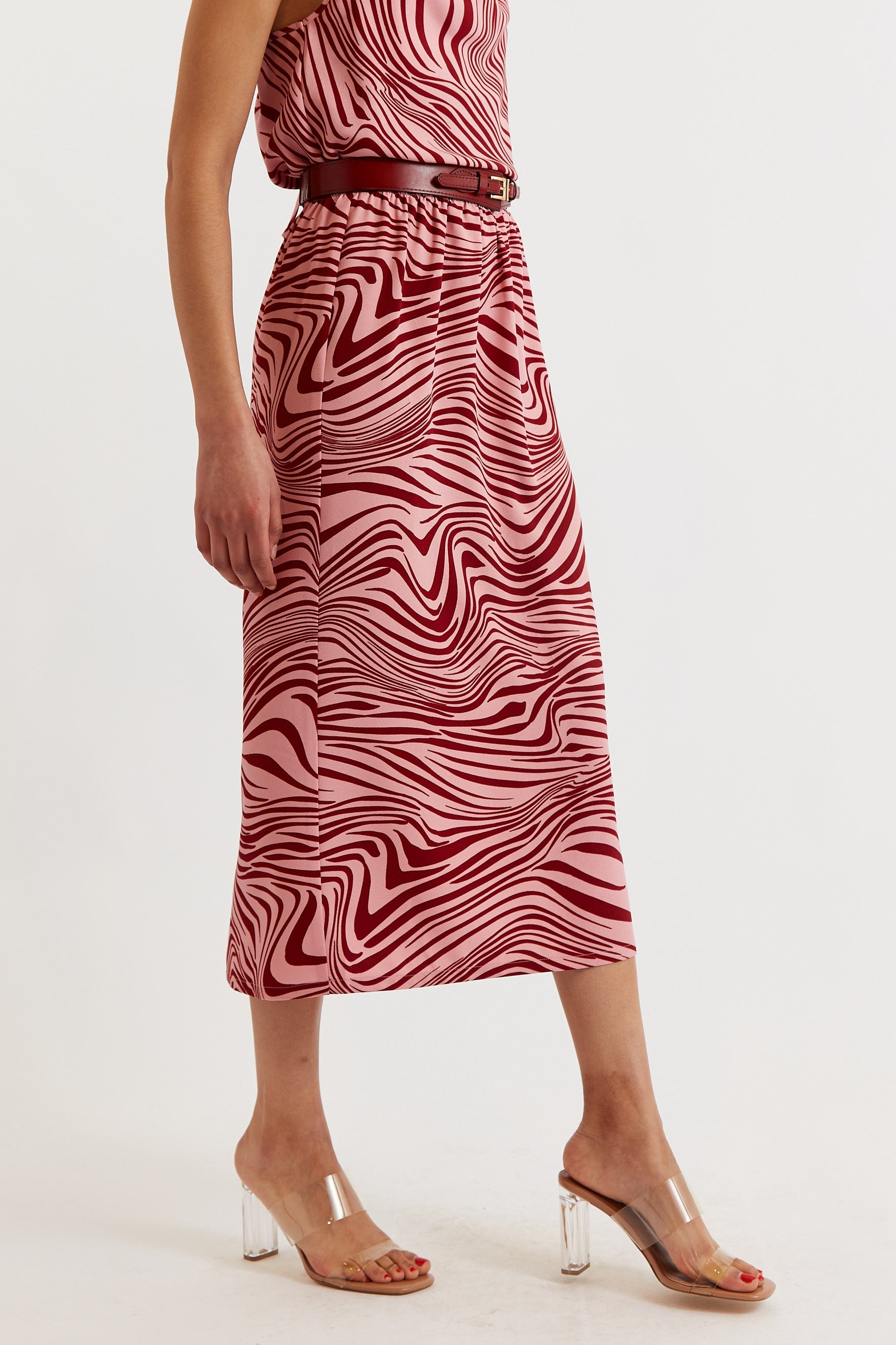 Saro Zebra Pop Print Bias Midi Skirt - Pink