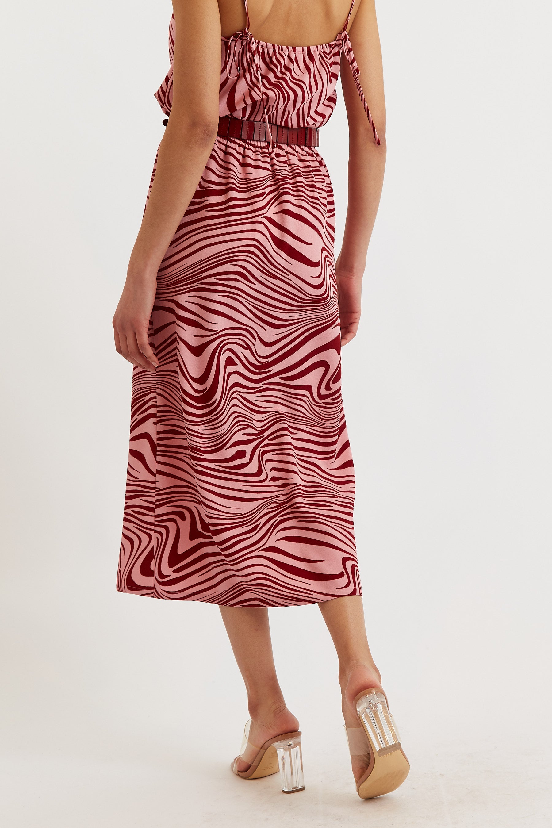 Saro Zebra Pop Print Bias Midi Skirt - Pink