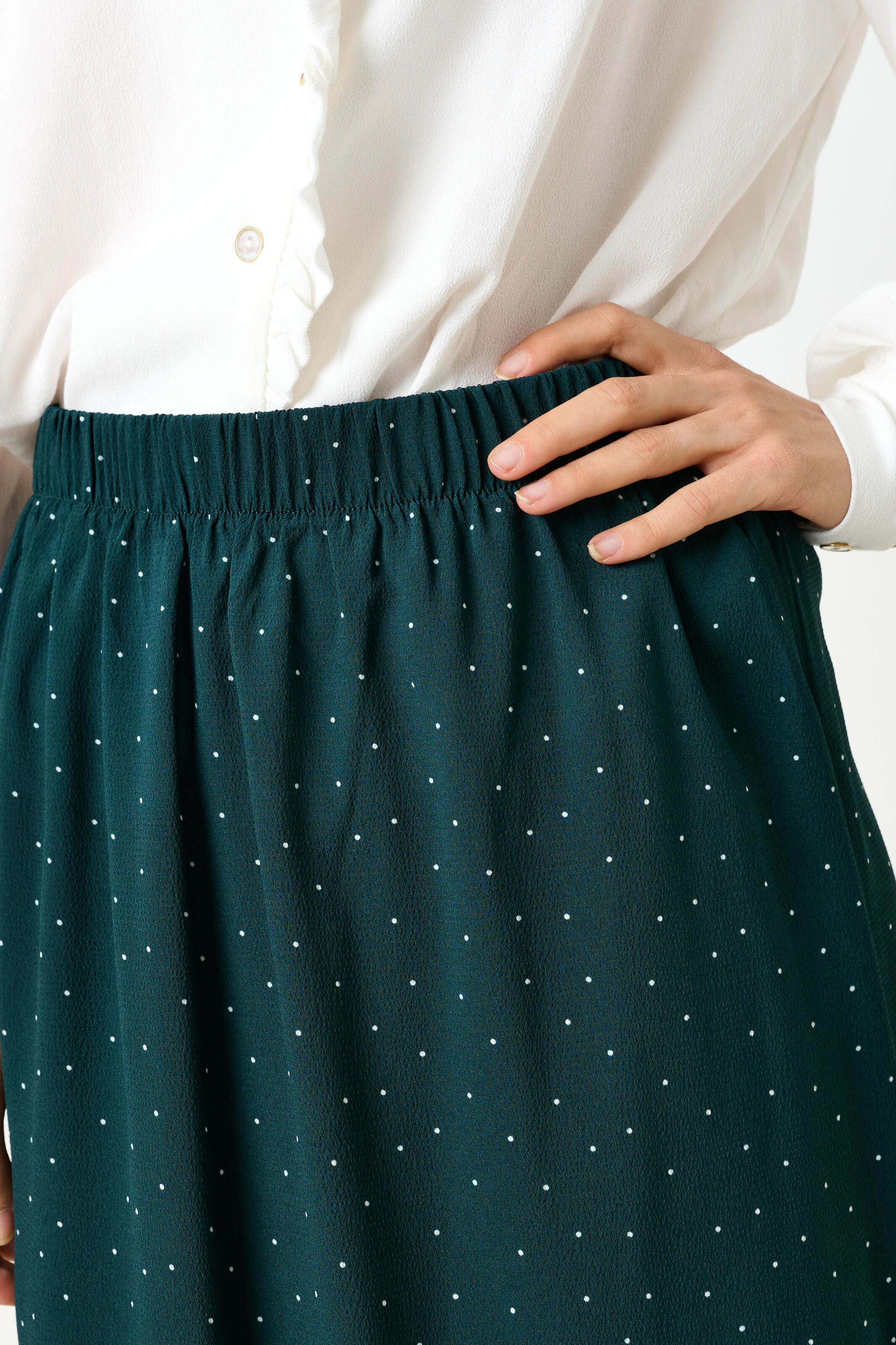 Saro Micro Dot Dark Green Bias Midi Skirt - Detail 2