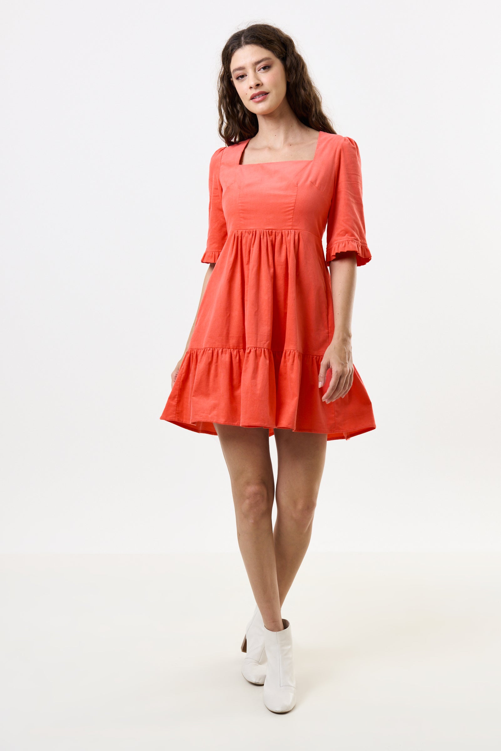 Sassa Baby Cord Tiered Mini Dress - Apricot