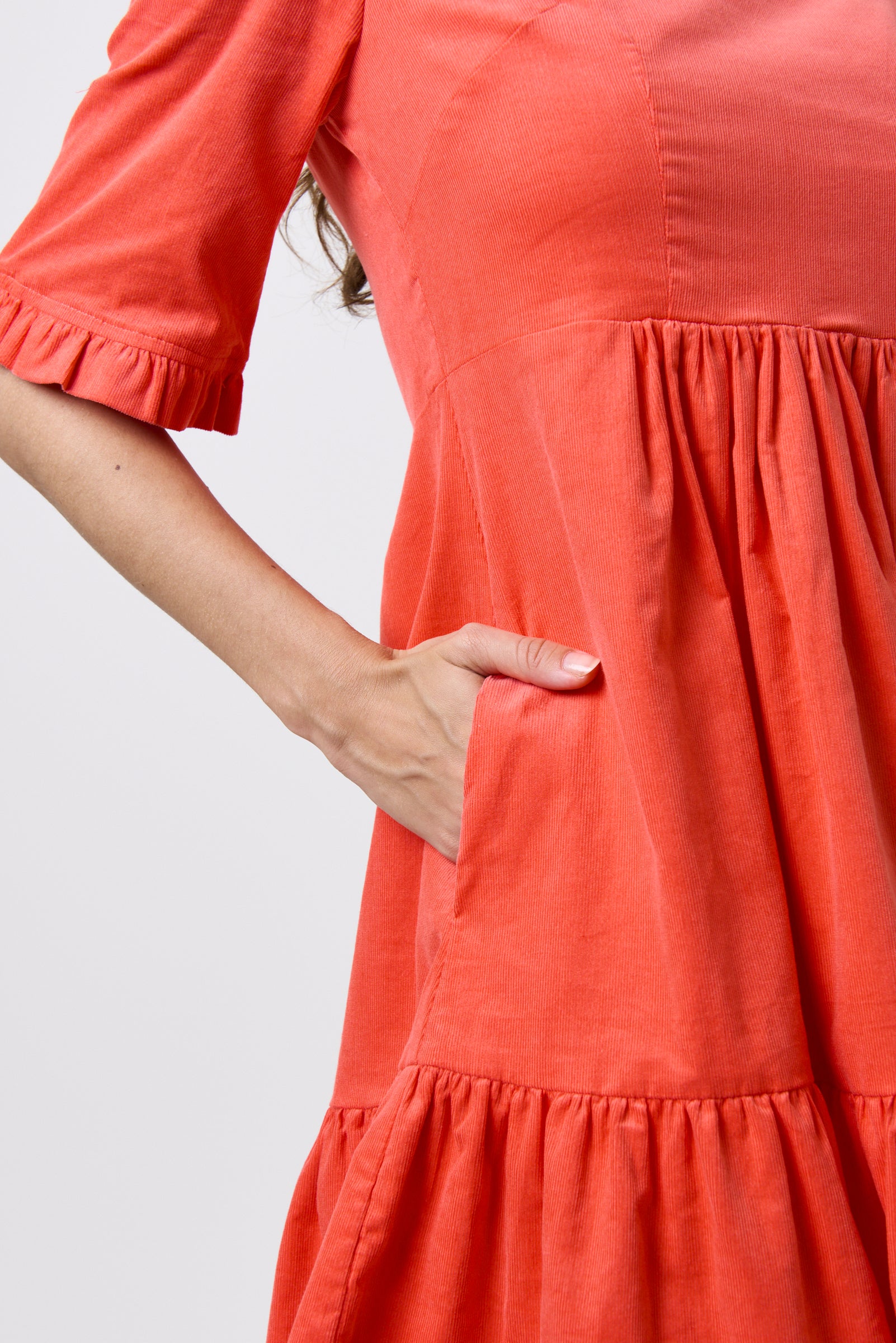 Sassa Baby Cord Tiered Mini Dress - Apricot