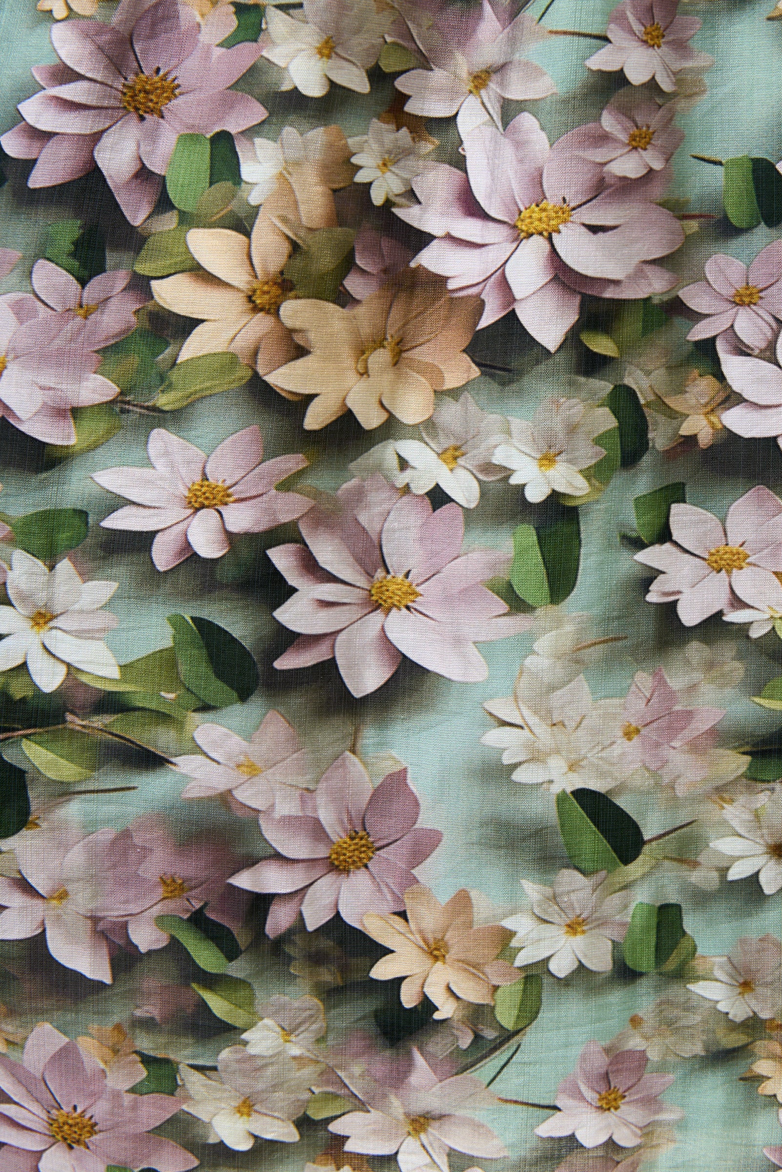 Sherazade 3D Daisy Print Square Neck Midi Dress - Green