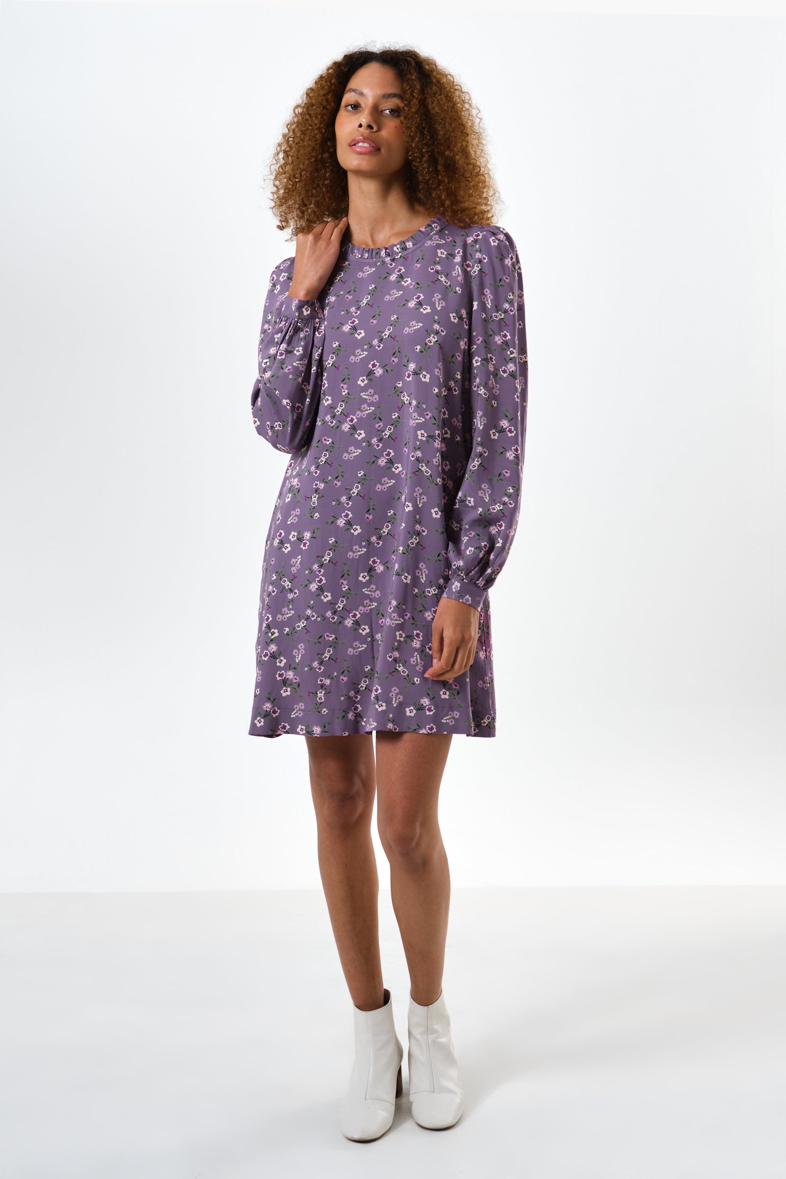Sola Naïve Posy Print Long Sleeve Mini Dress - Violet - Detail 3
