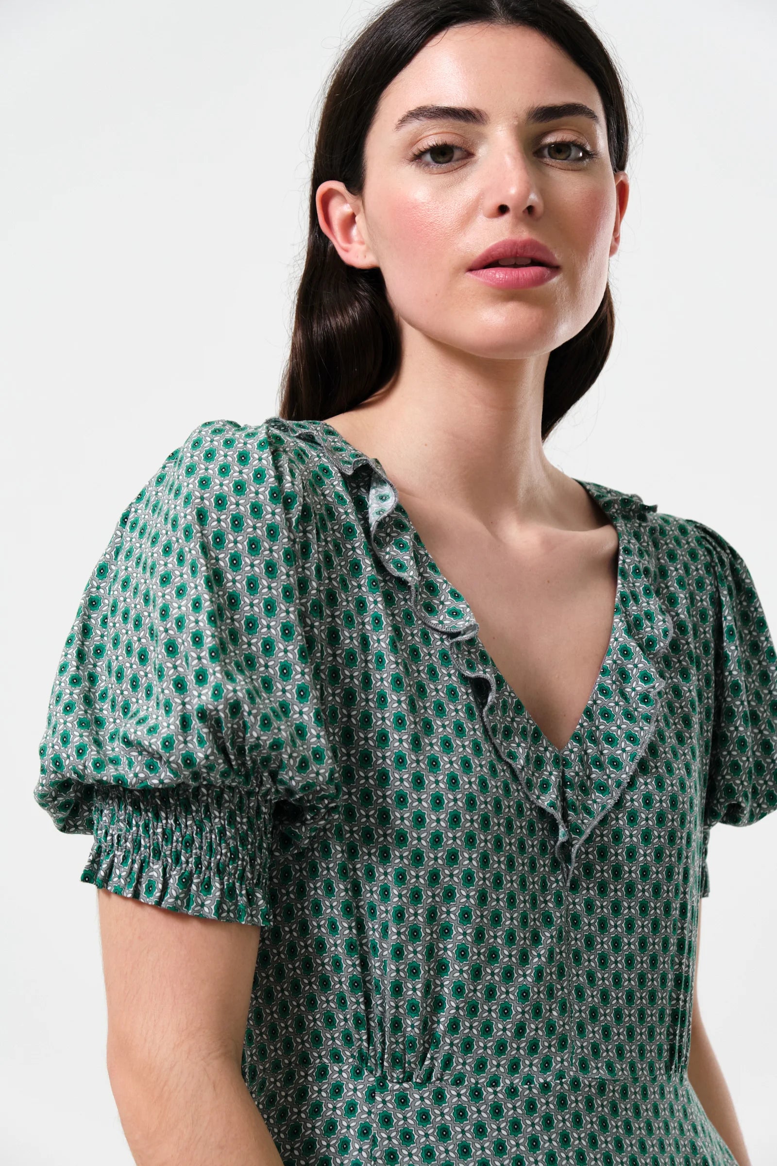 Solyne Flower Tile Print Mini Dress - Detail 1