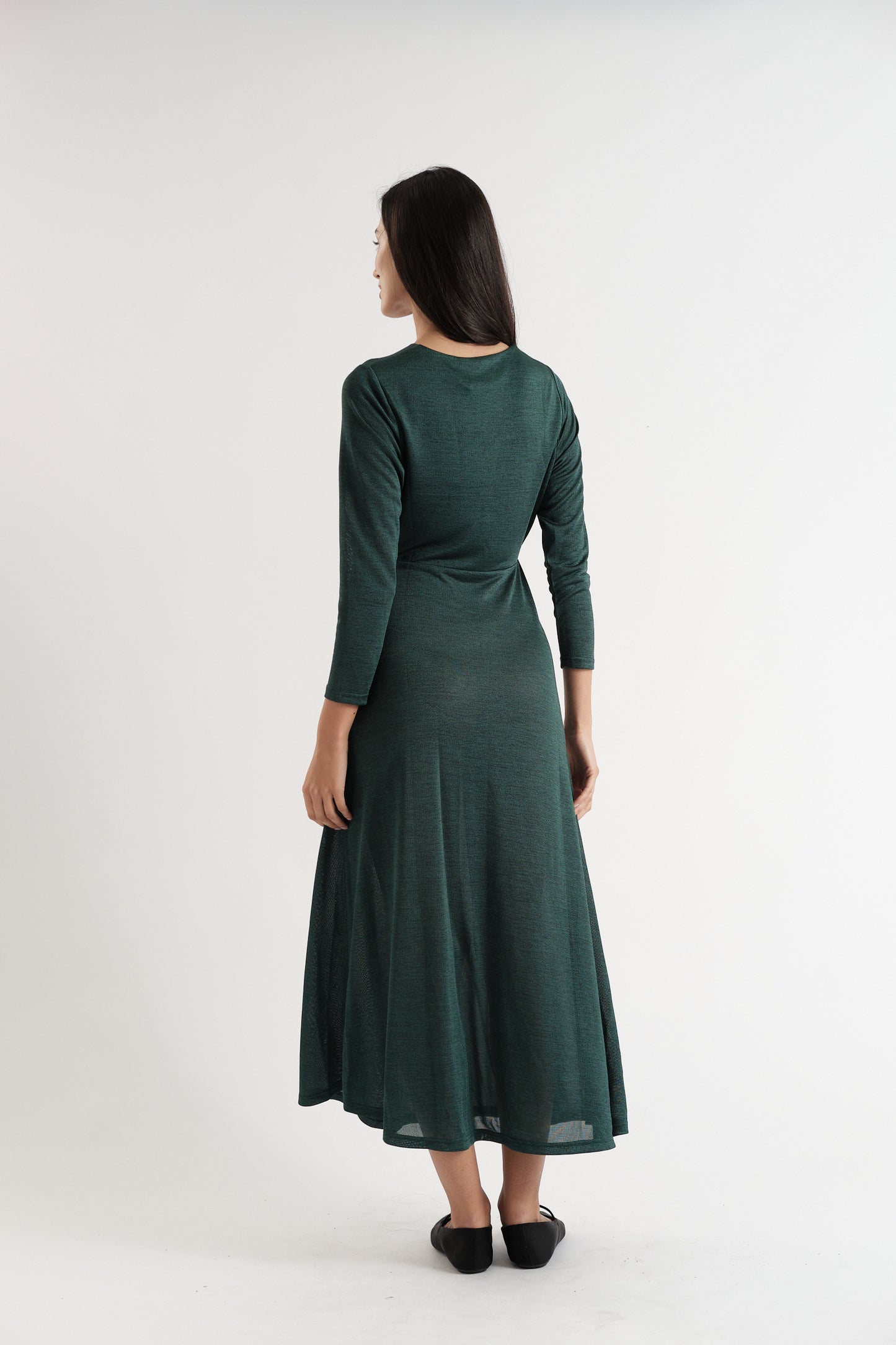 Sona Marl Faux Wrap Midi Dress in Green