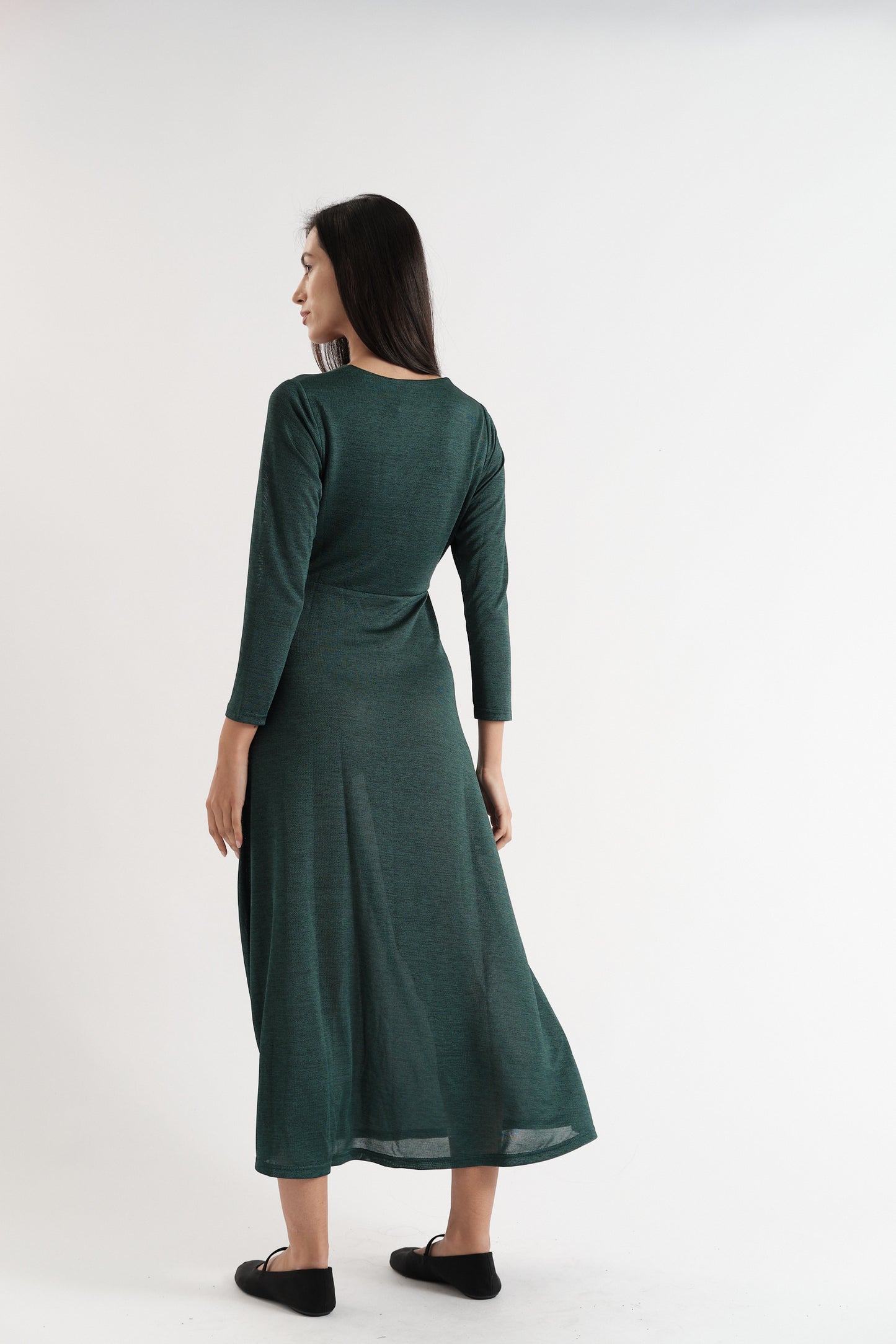 Sona Marl Faux Wrap Midi Dress in Green