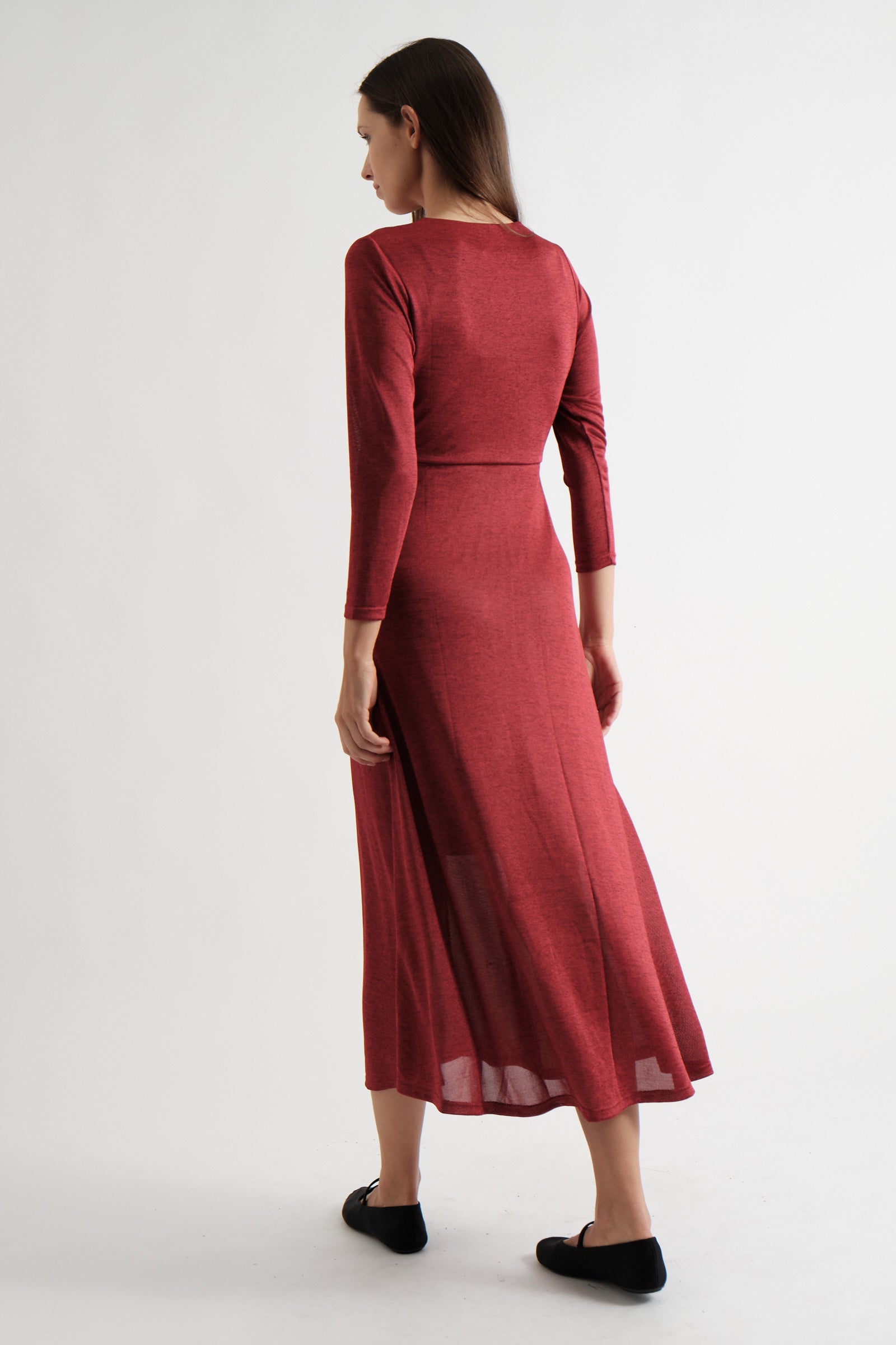 Sona Marl Faux Wrap Midi Dress in Red