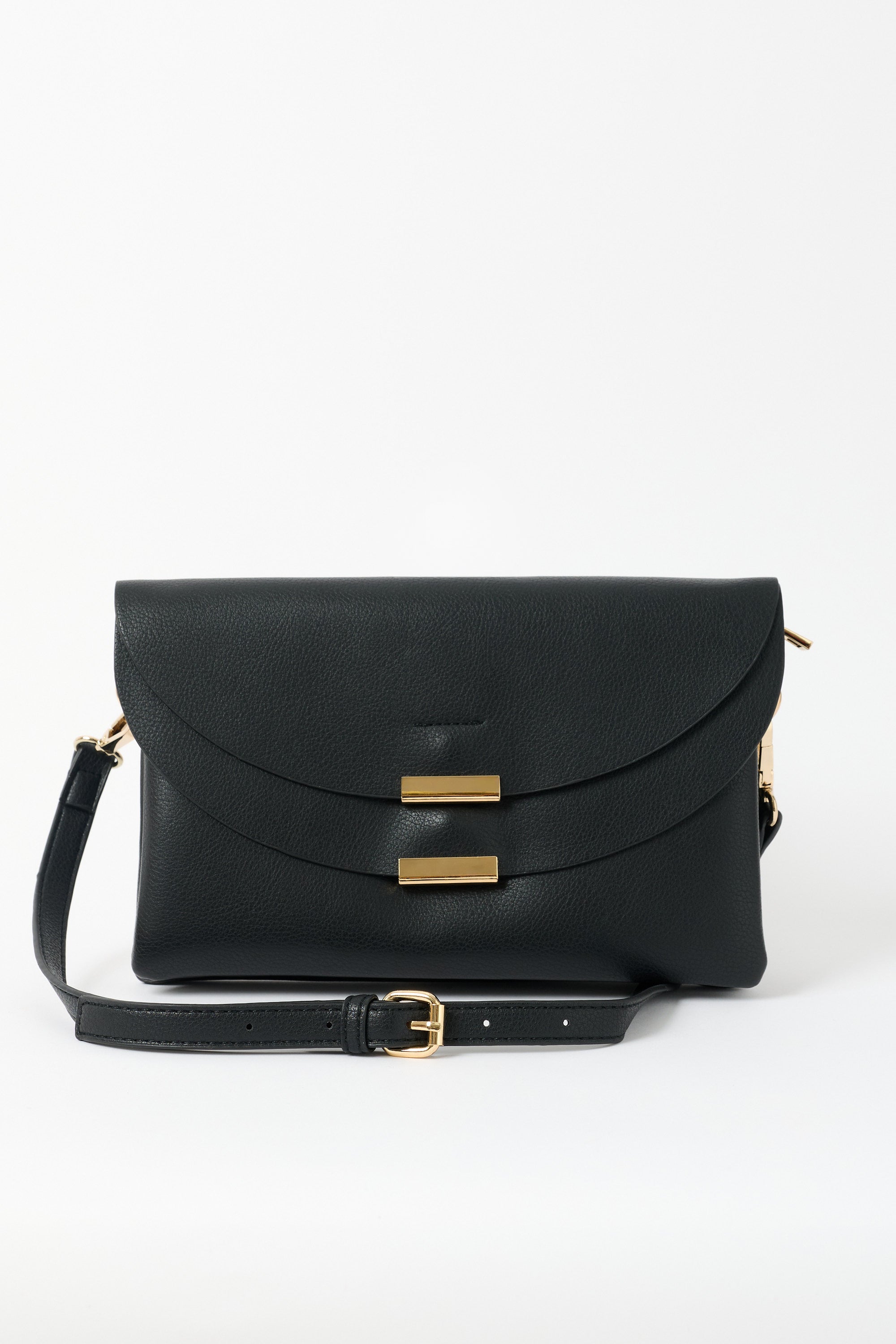 Sophia Double Flap Black Crossbody Bag