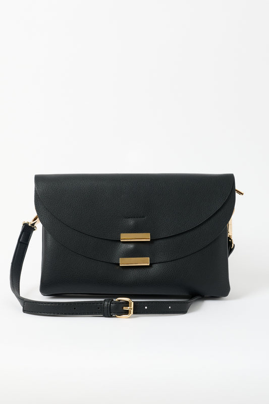 Sophia Double Flap Black Crossbody Bag